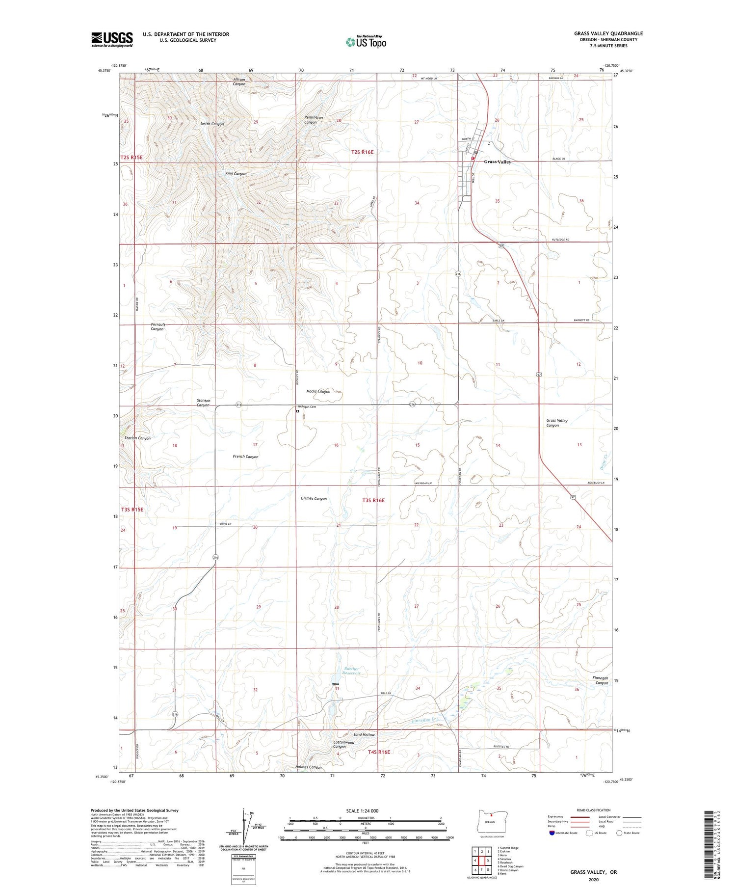 Grass Valley Oregon US Topo Map Image