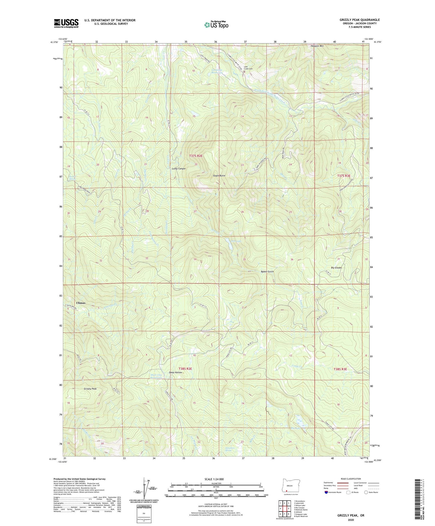 Grizzly Peak Oregon US Topo Map Image