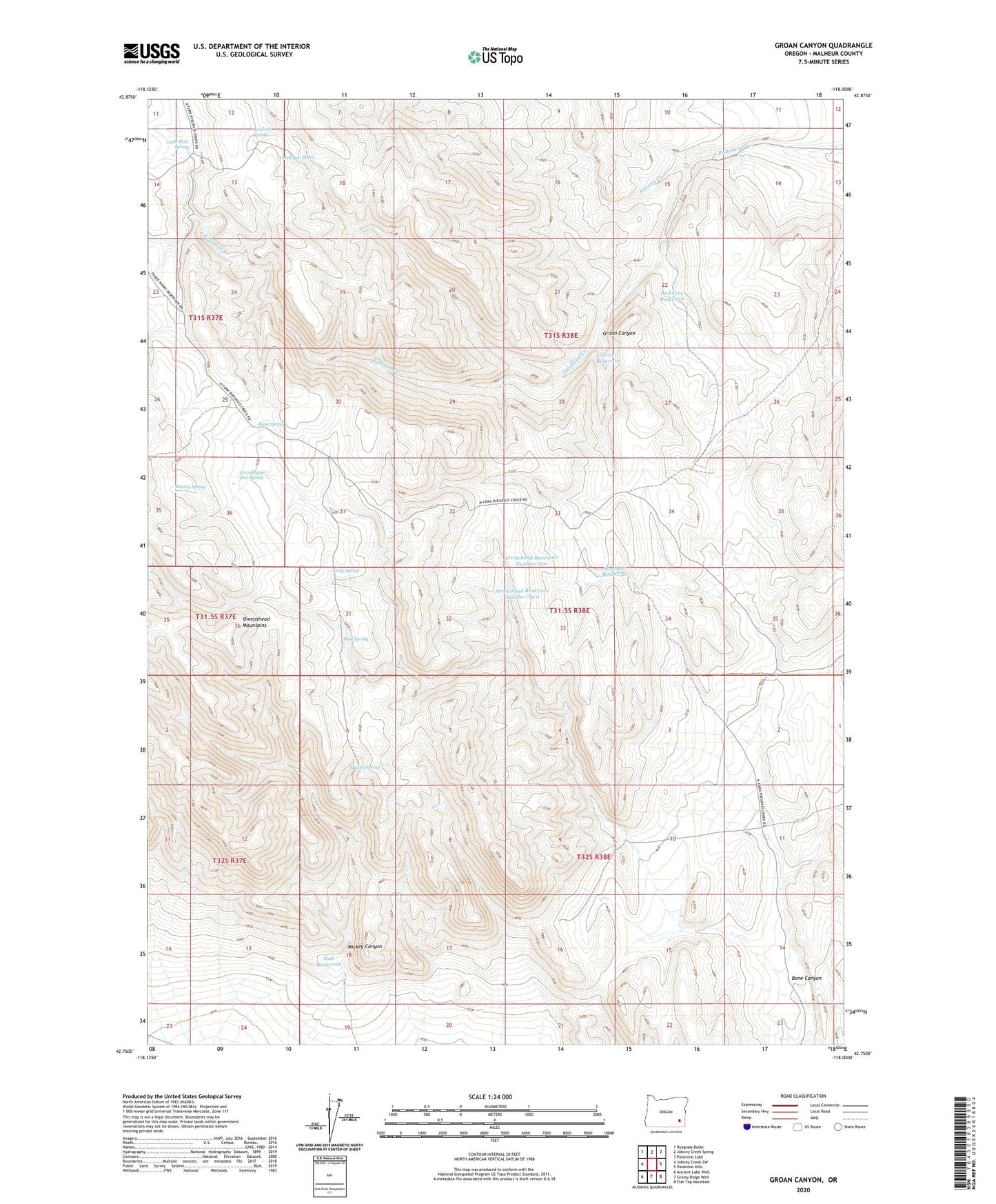 Groan Canyon Oregon US Topo Map Image