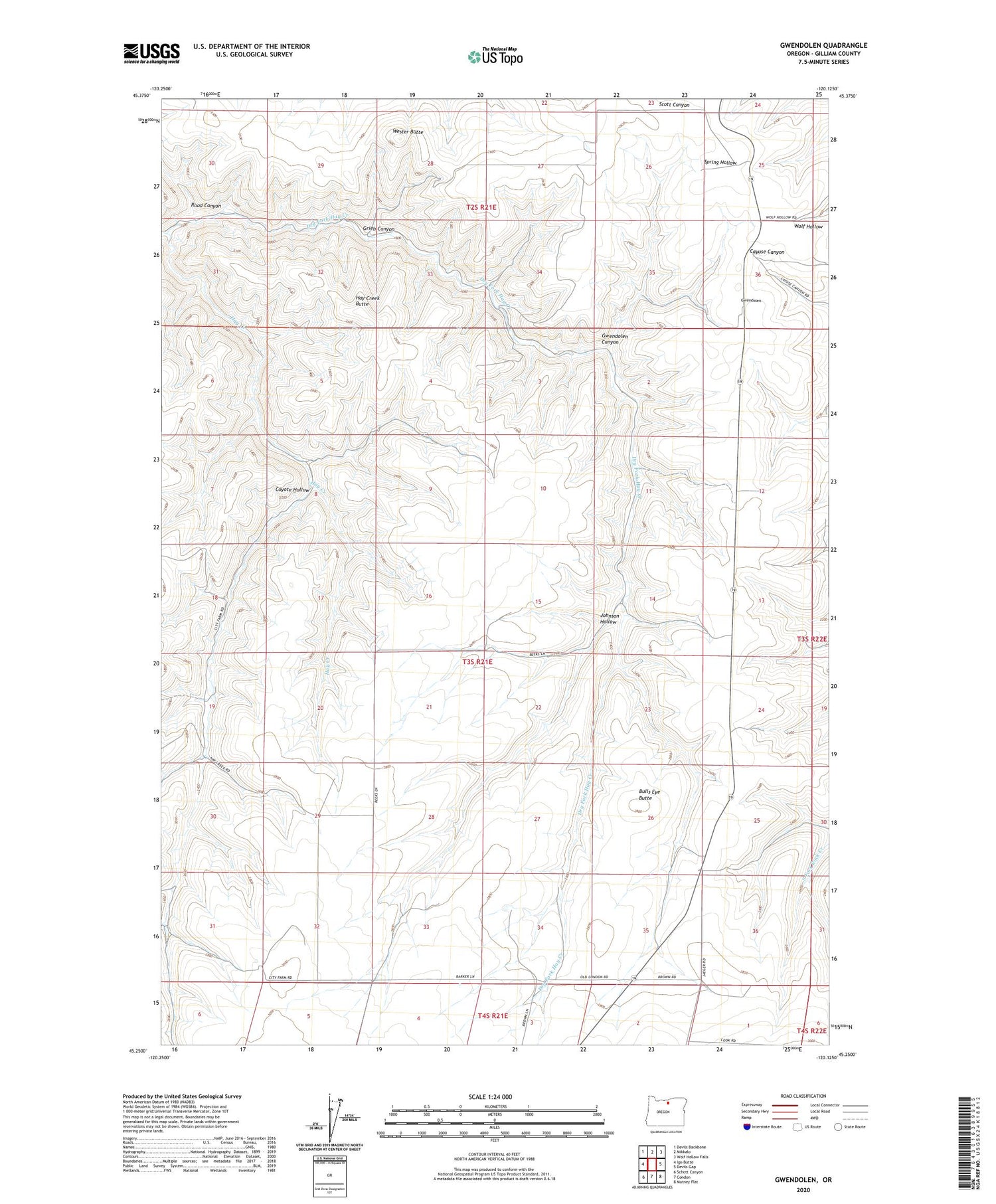 Gwendolen Oregon US Topo Map Image