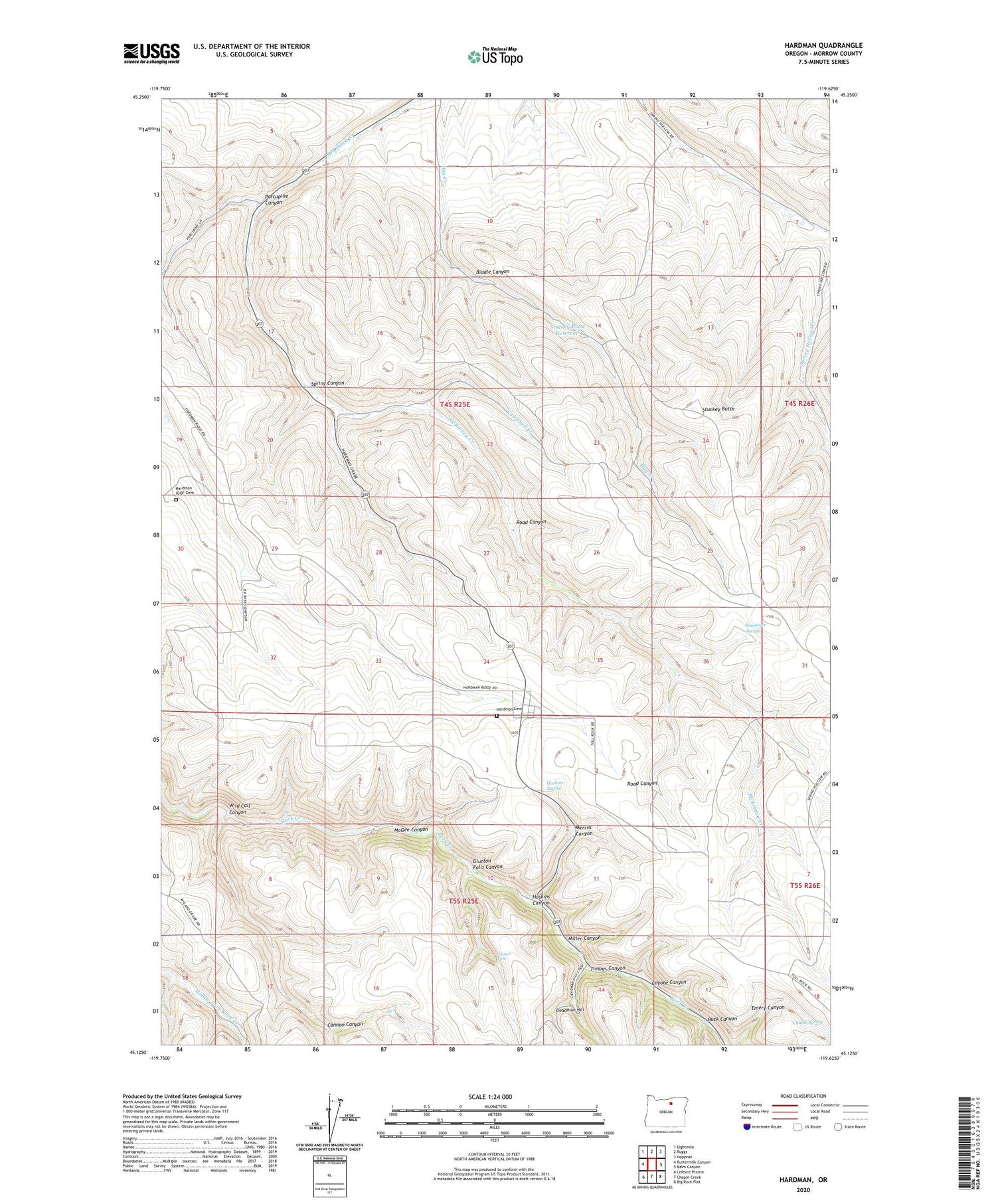 Hardman Oregon US Topo Map Image