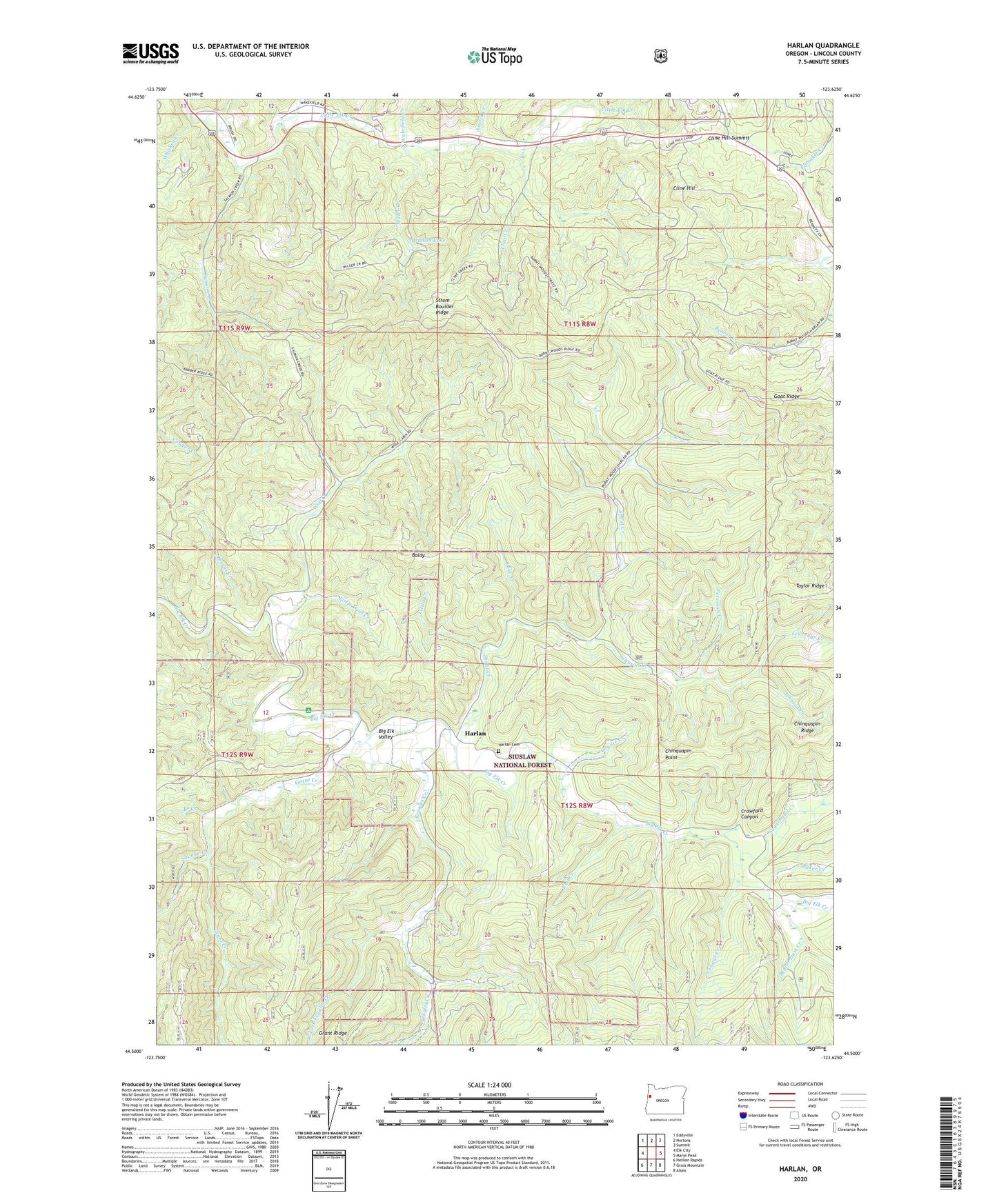 Harlan Oregon US Topo Map Image