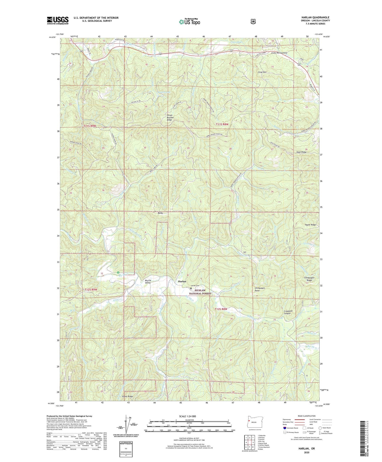 Harlan Oregon US Topo Map Image