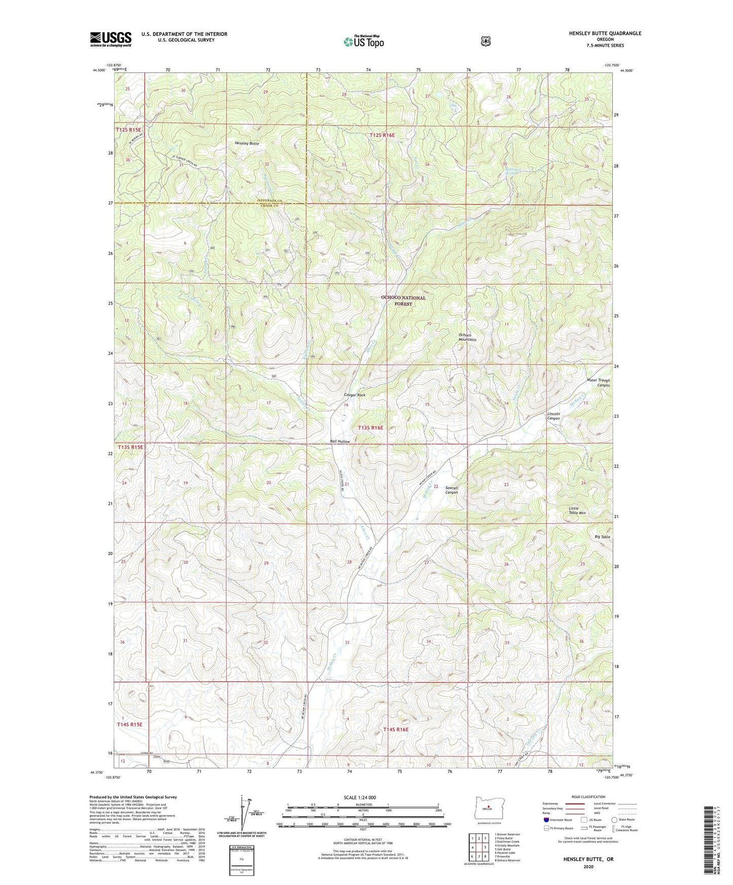 Hensley Butte Oregon US Topo Map Image