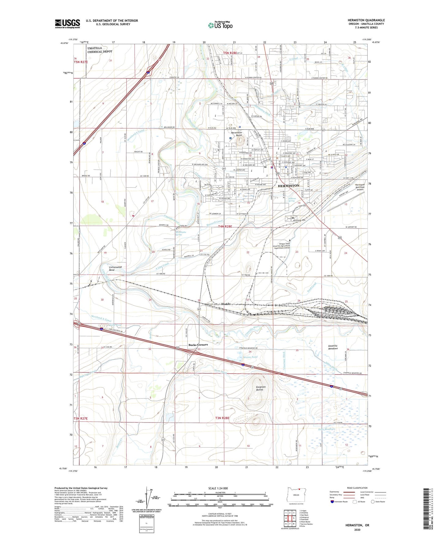 Hermiston Oregon US Topo Map Image