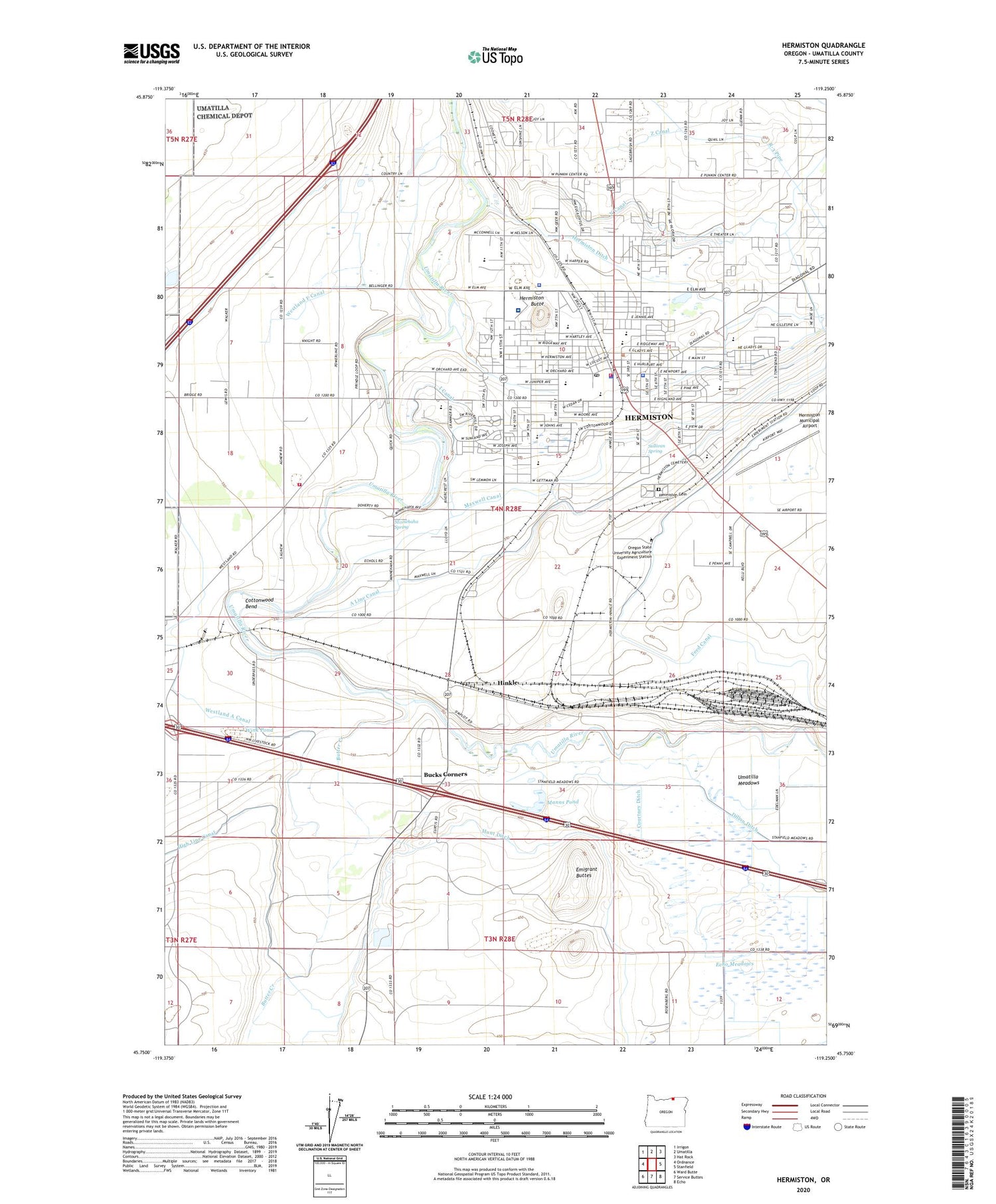 Hermiston Oregon US Topo Map Image