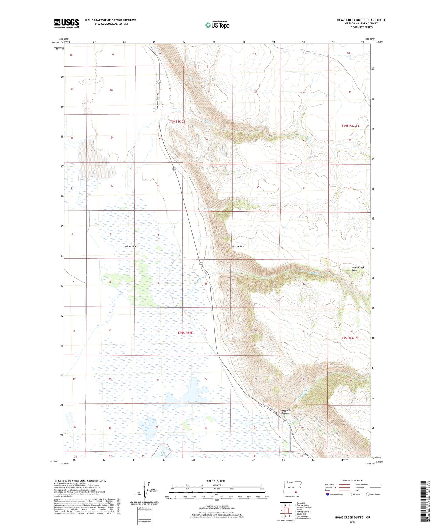 Home Creek Butte Oregon US Topo Map Image