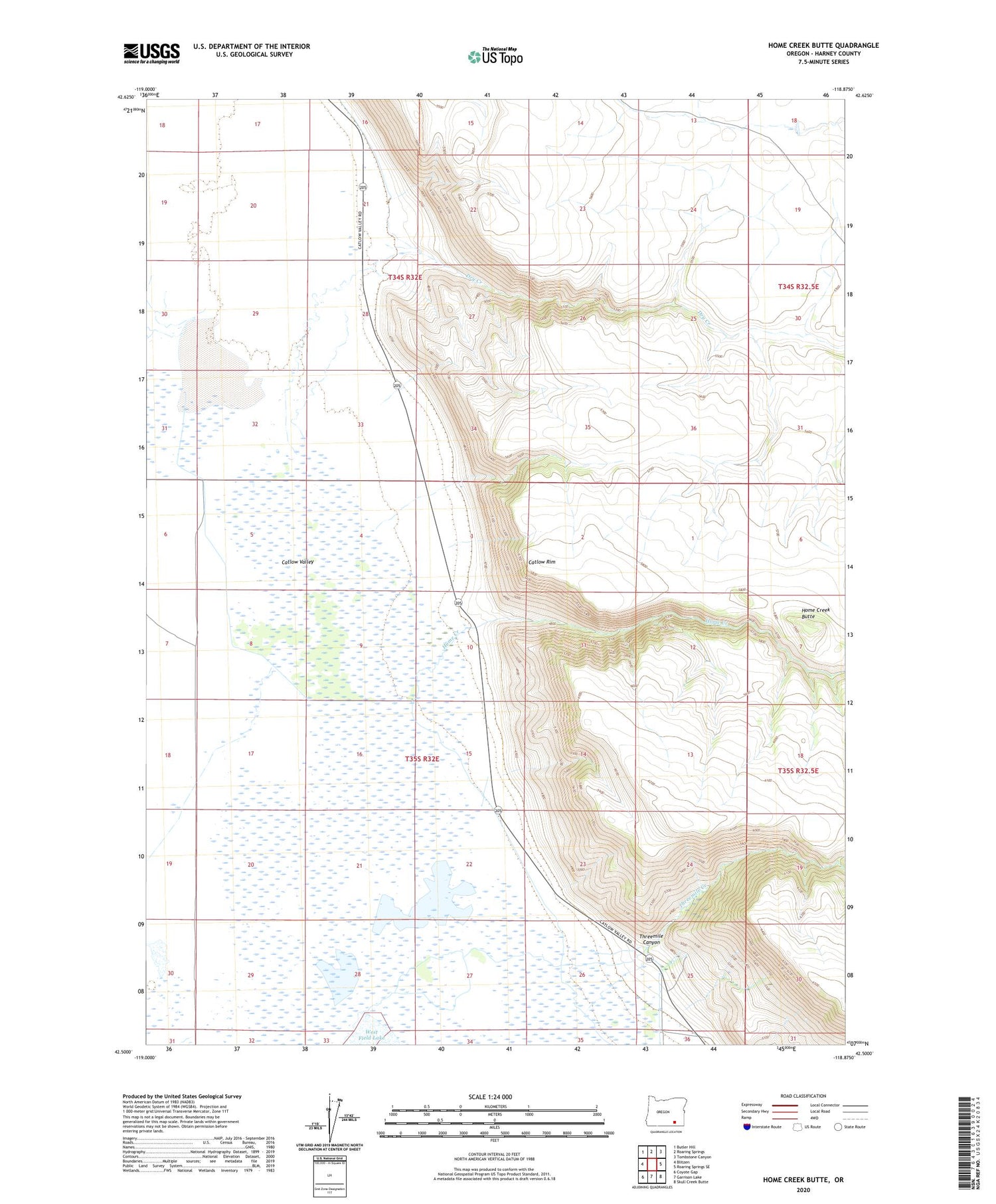 Home Creek Butte Oregon US Topo Map Image