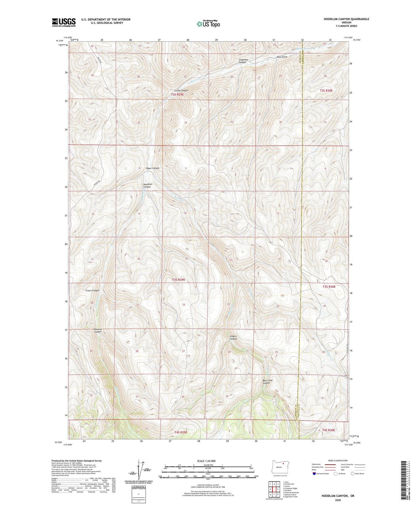 Hoodlum Canyon Oregon US Topo Map Image
