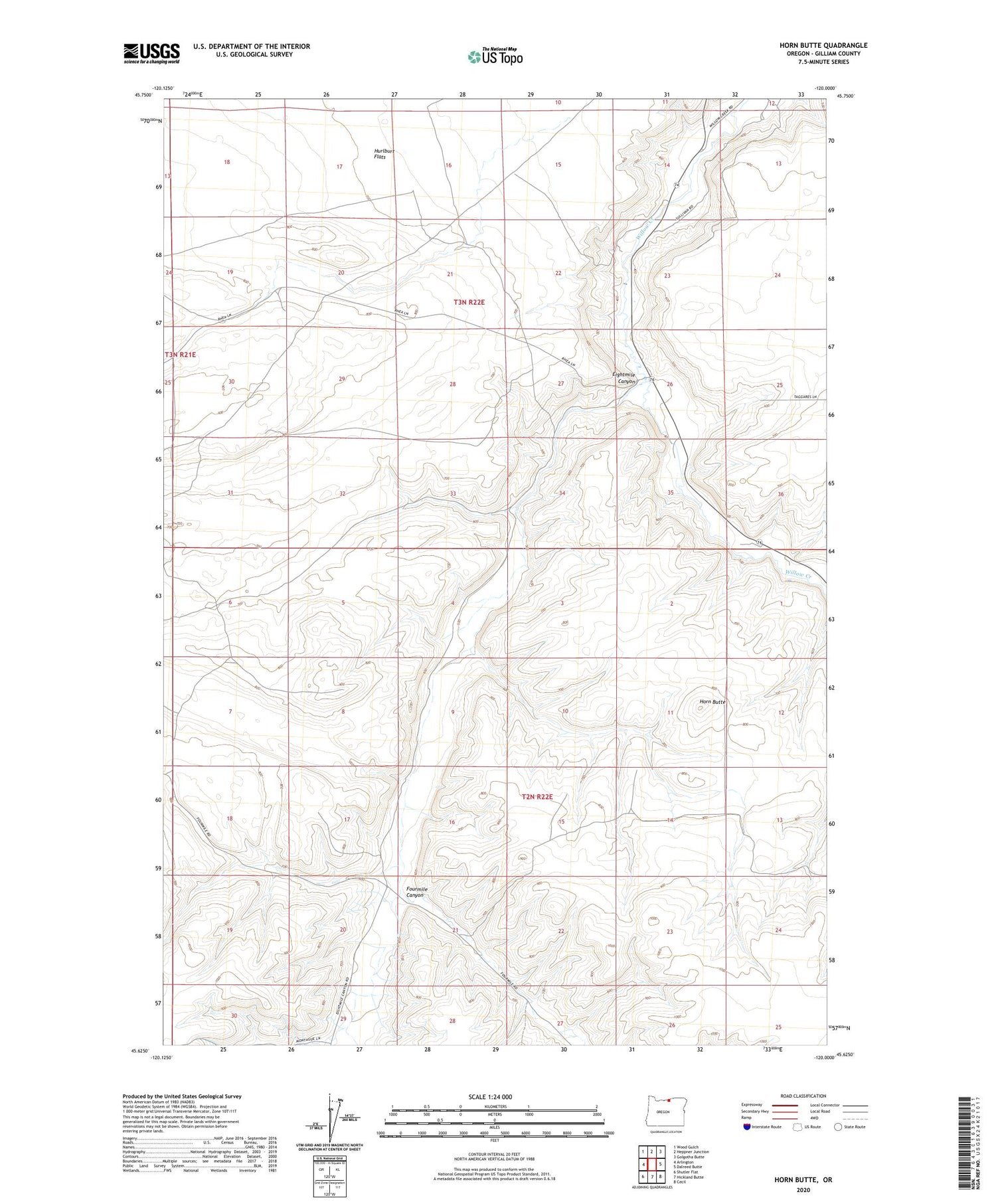 Horn Butte Oregon US Topo Map Image