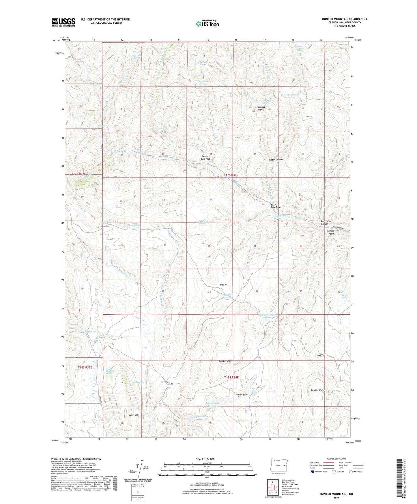 Hunter Mountain Oregon US Topo Map Image