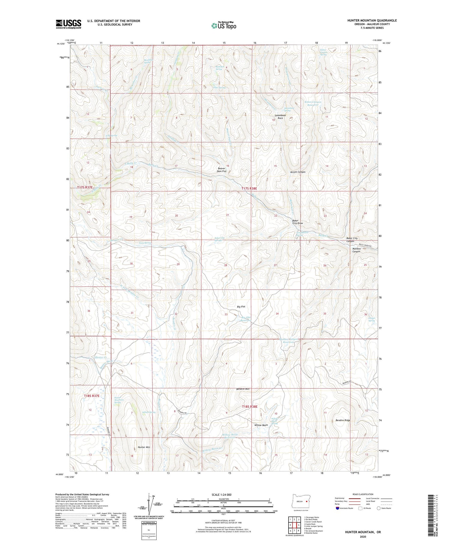 Hunter Mountain Oregon US Topo Map Image