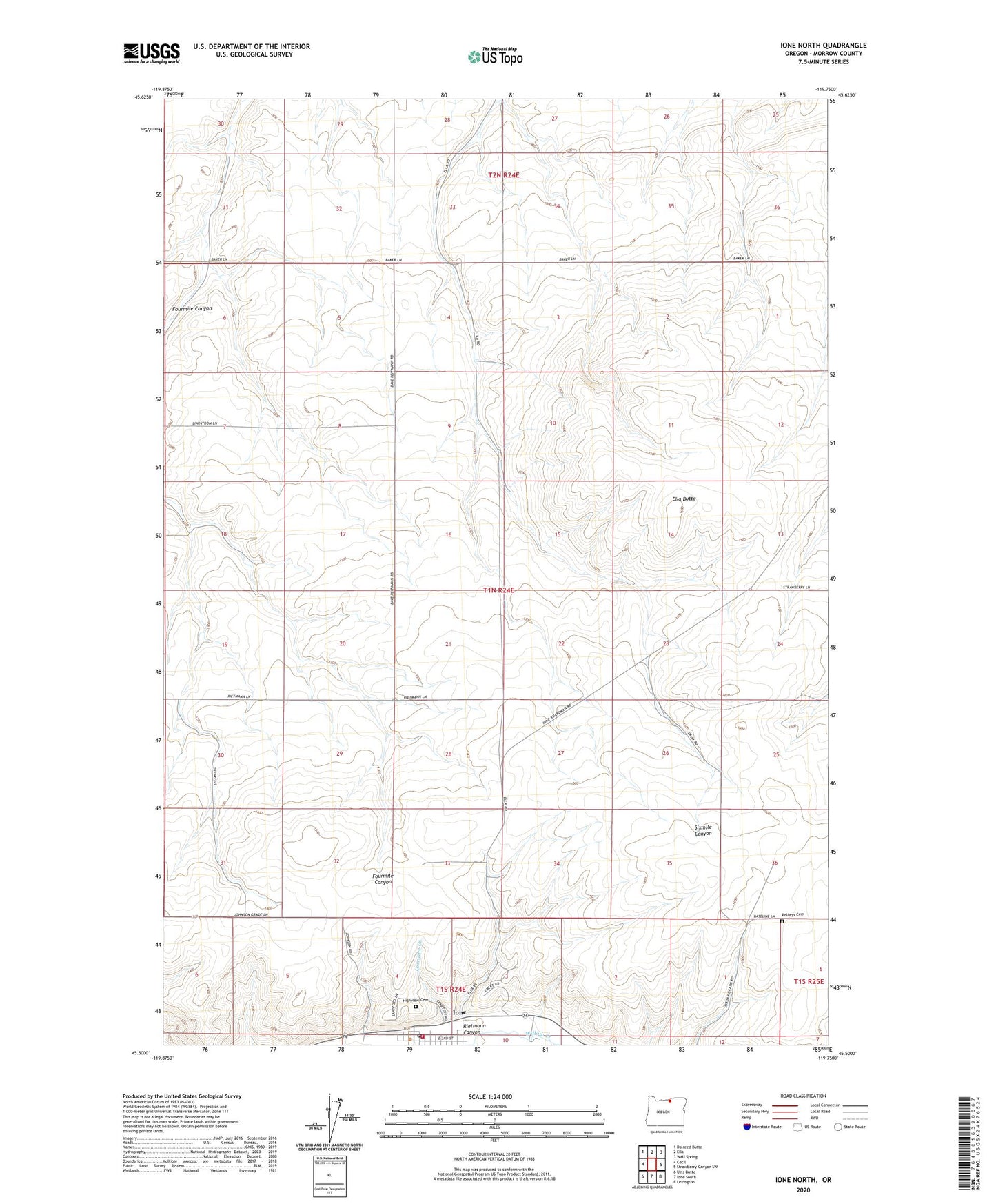 Ione North Oregon US Topo Map Image