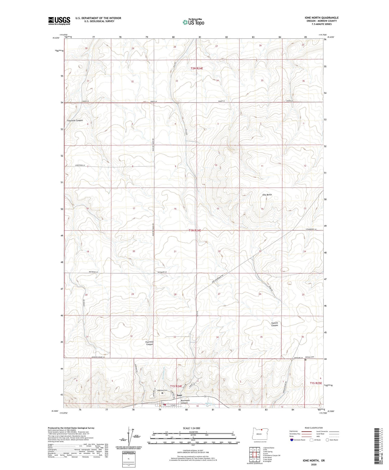 Ione North Oregon US Topo Map Image