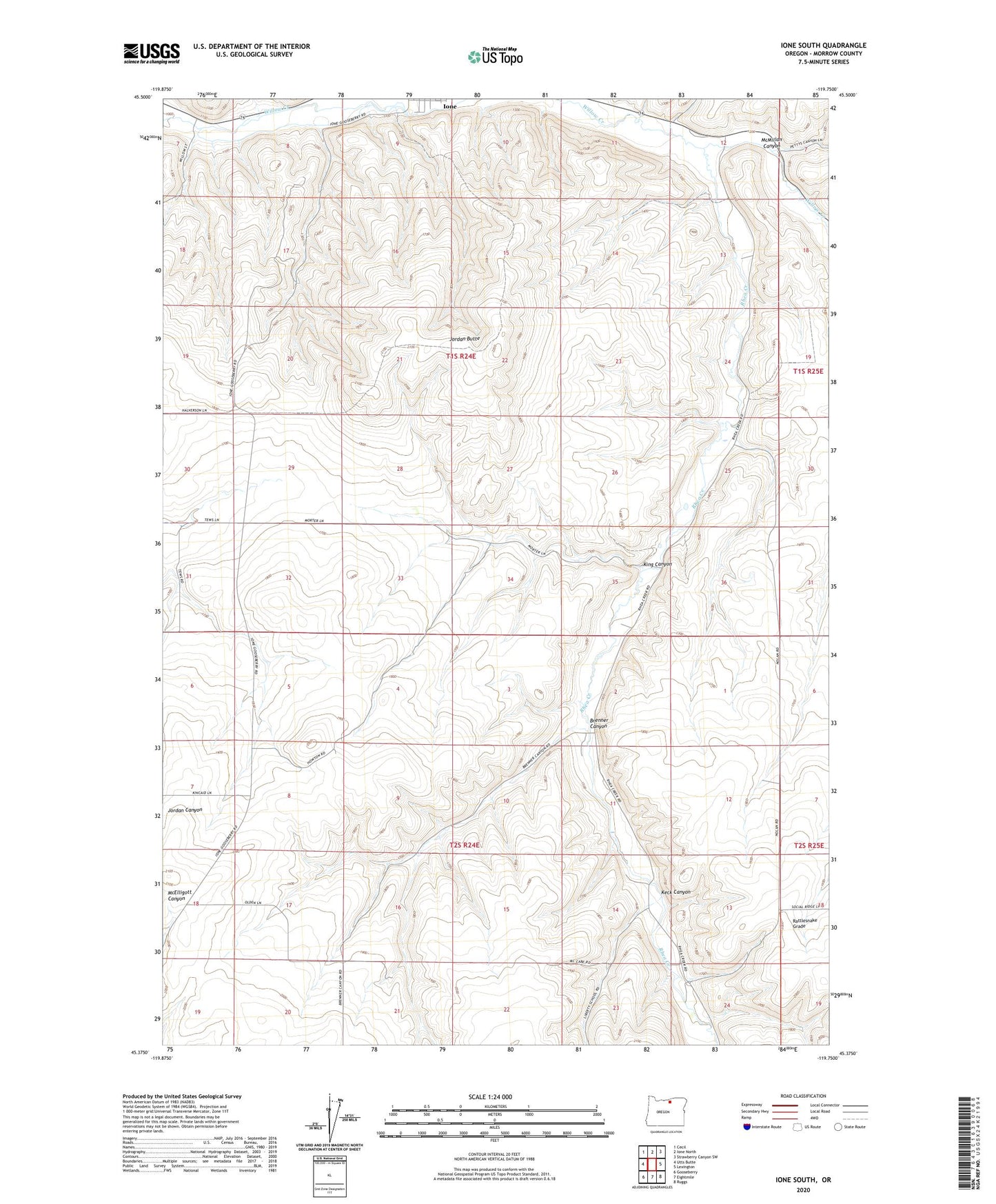 Ione South Oregon US Topo Map Image
