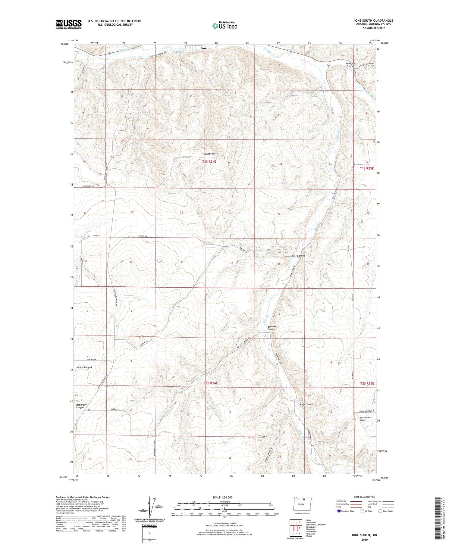 Ione South Oregon US Topo Map Image