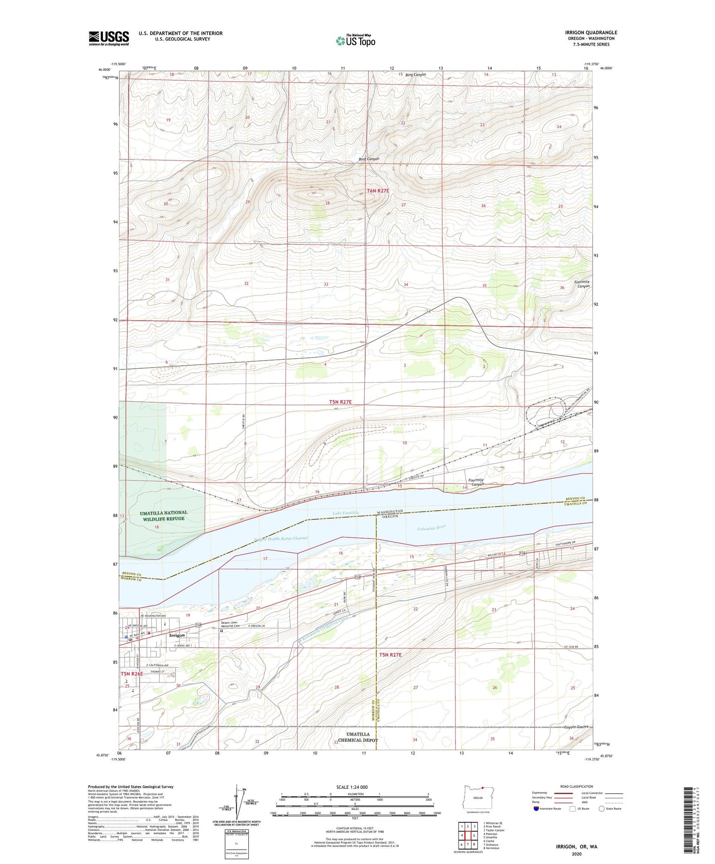 Irrigon Oregon US Topo Map Image