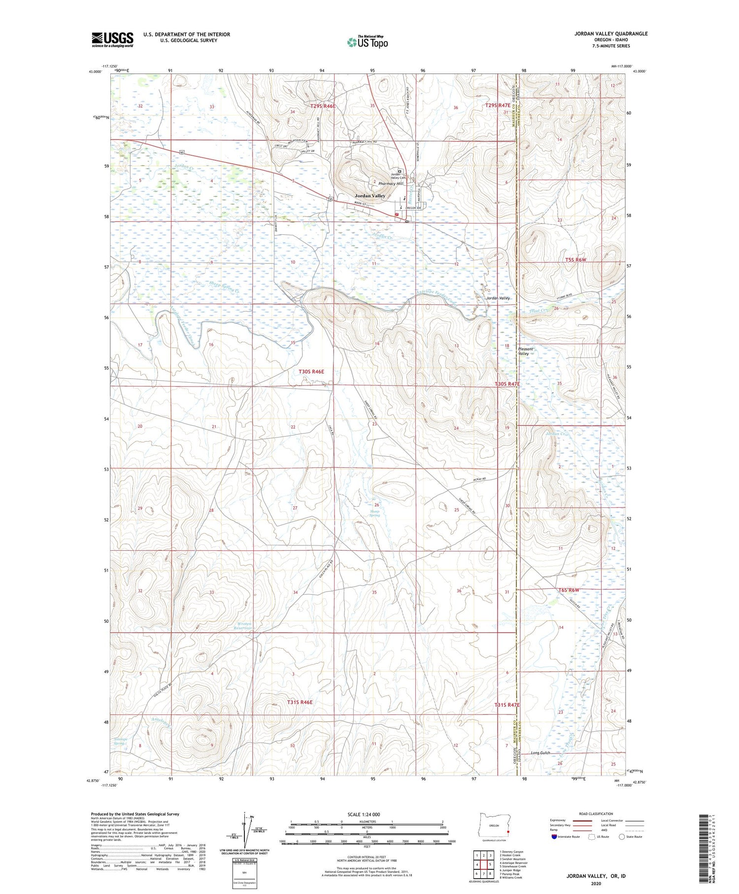 Jordan Valley Oregon US Topo Map Image
