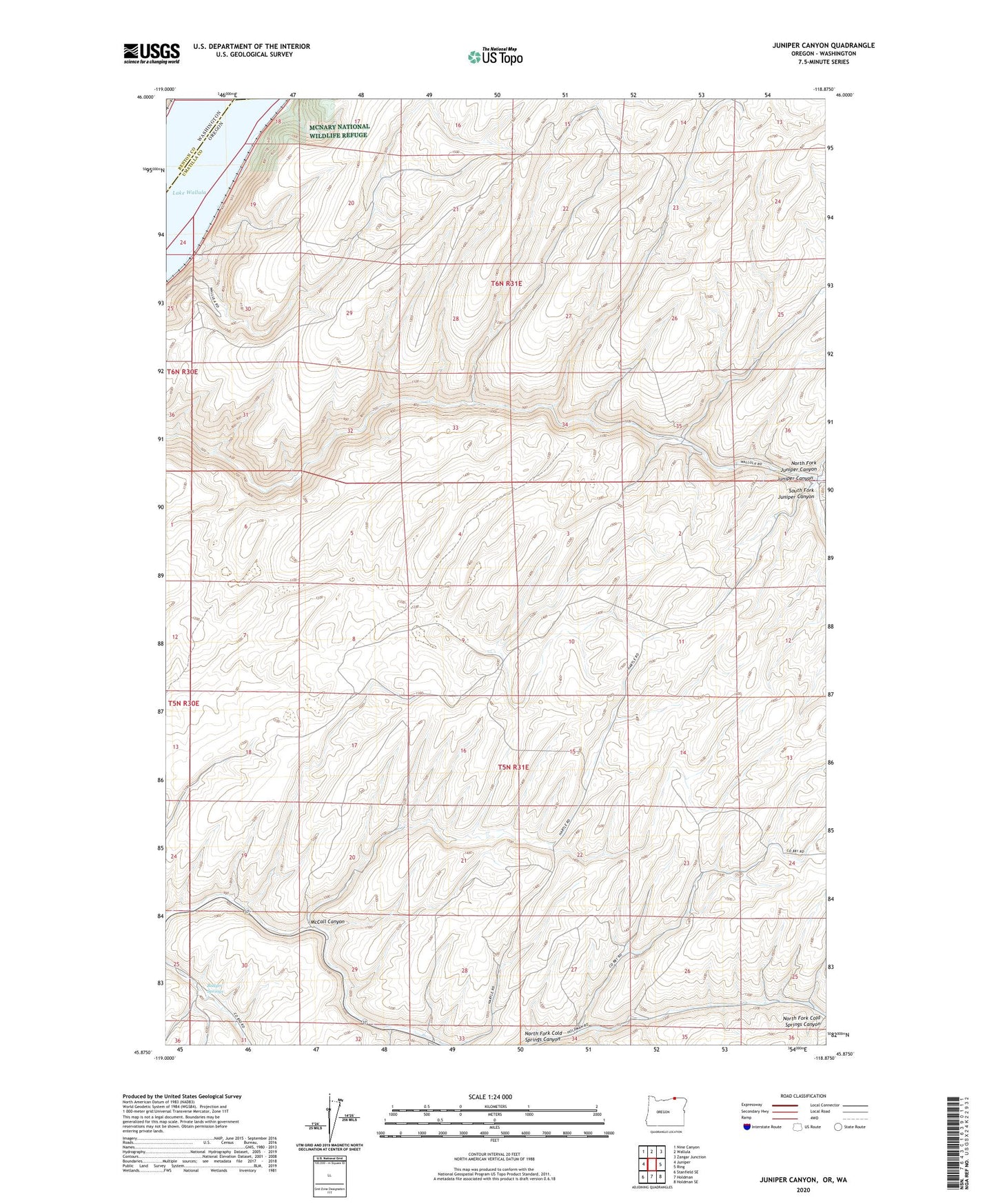 Juniper Canyon Oregon US Topo Map Image