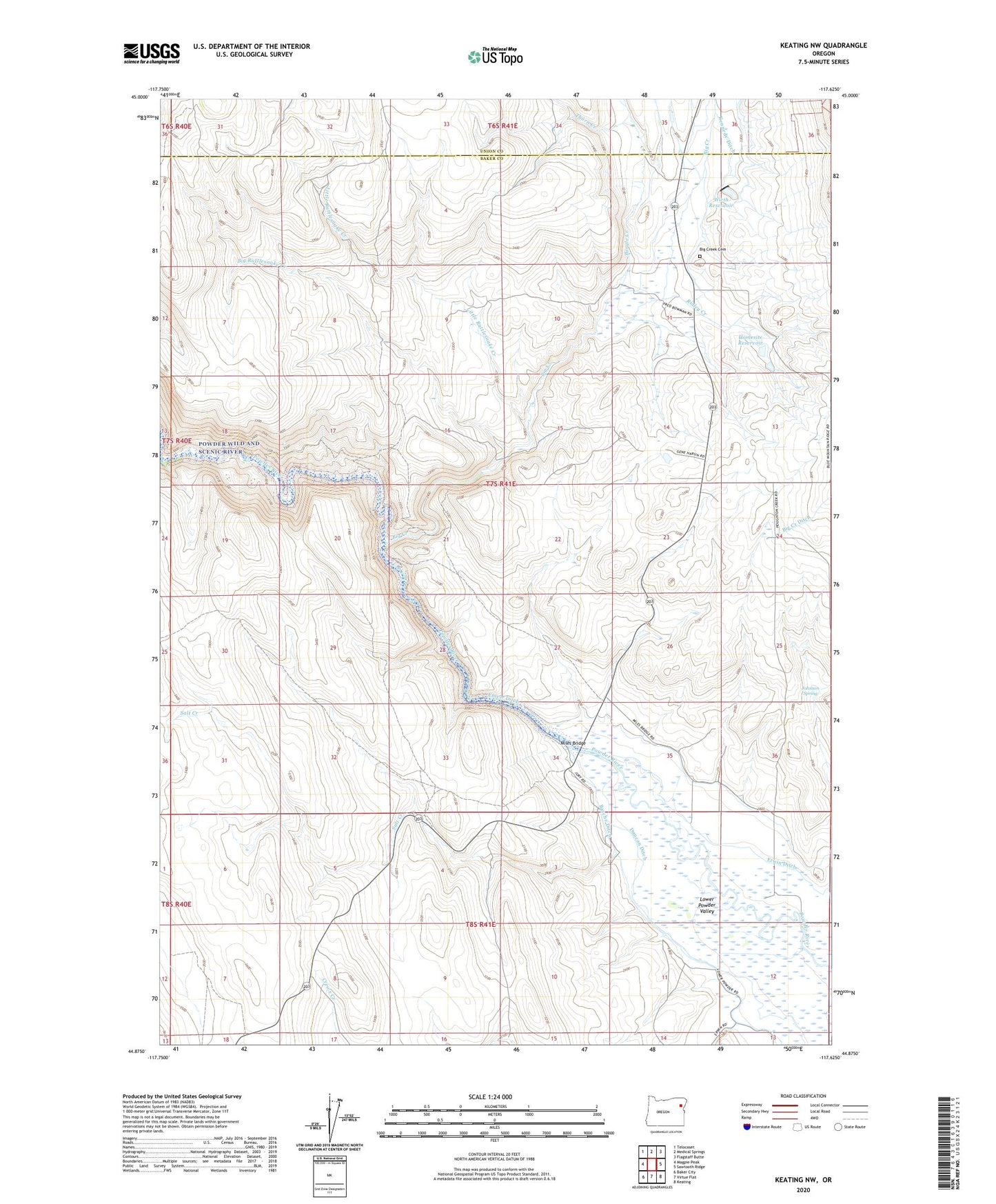 Keating NW Oregon US Topo Map Image
