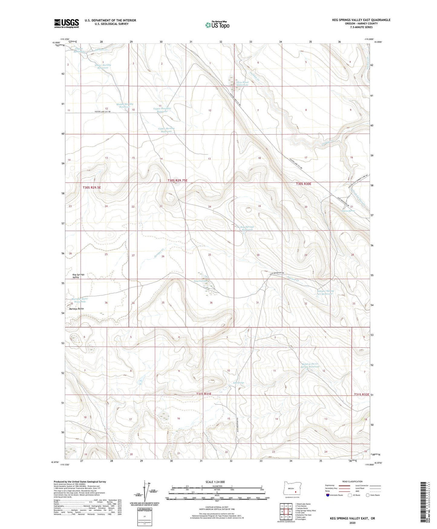 Keg Springs Valley East Oregon US Topo Map Image
