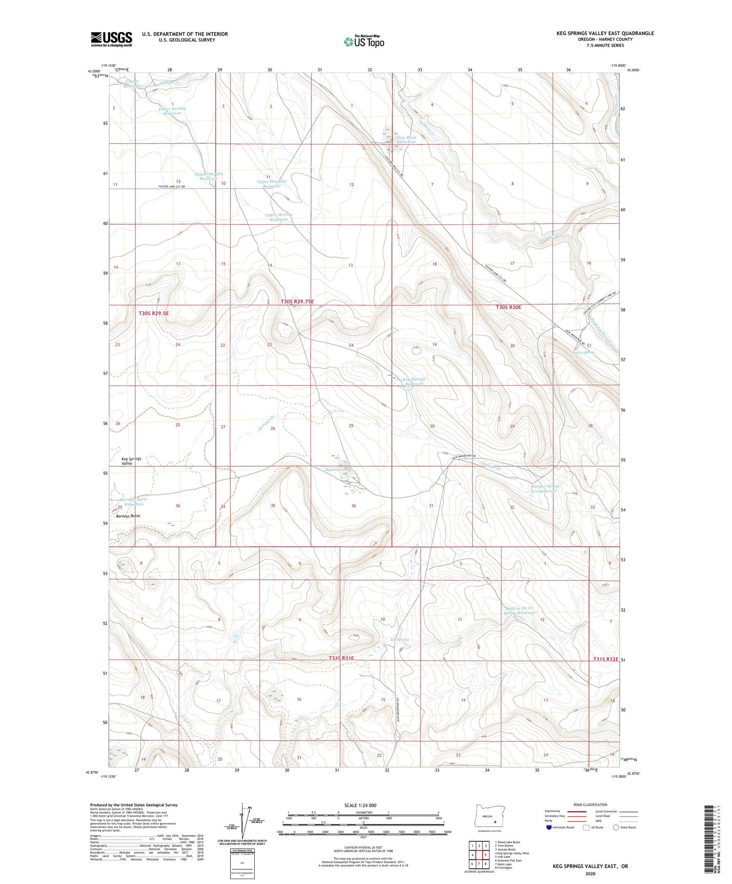 Keg Springs Valley East Oregon US Topo Map Image