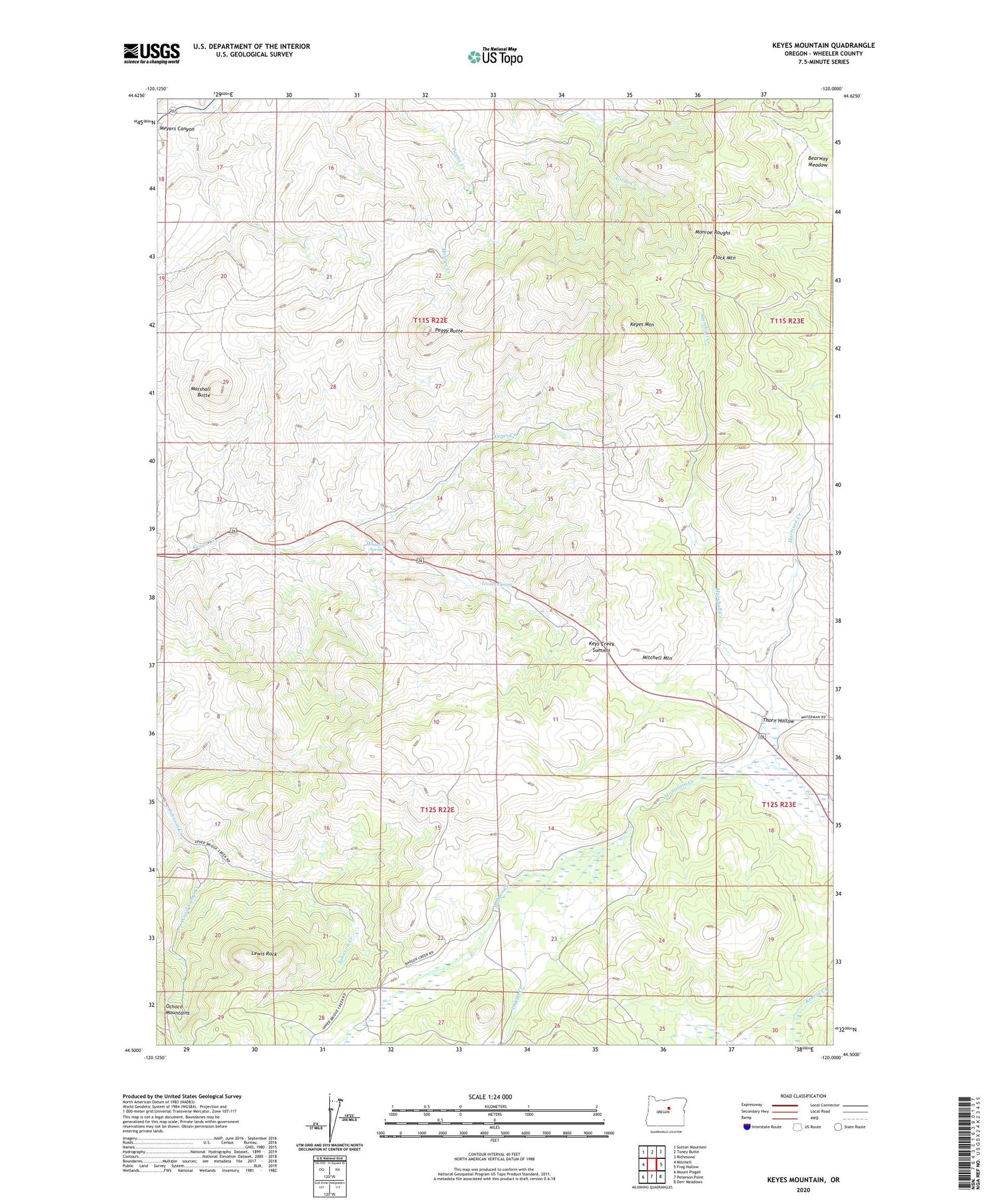 Keyes Mountain Oregon US Topo Map Image