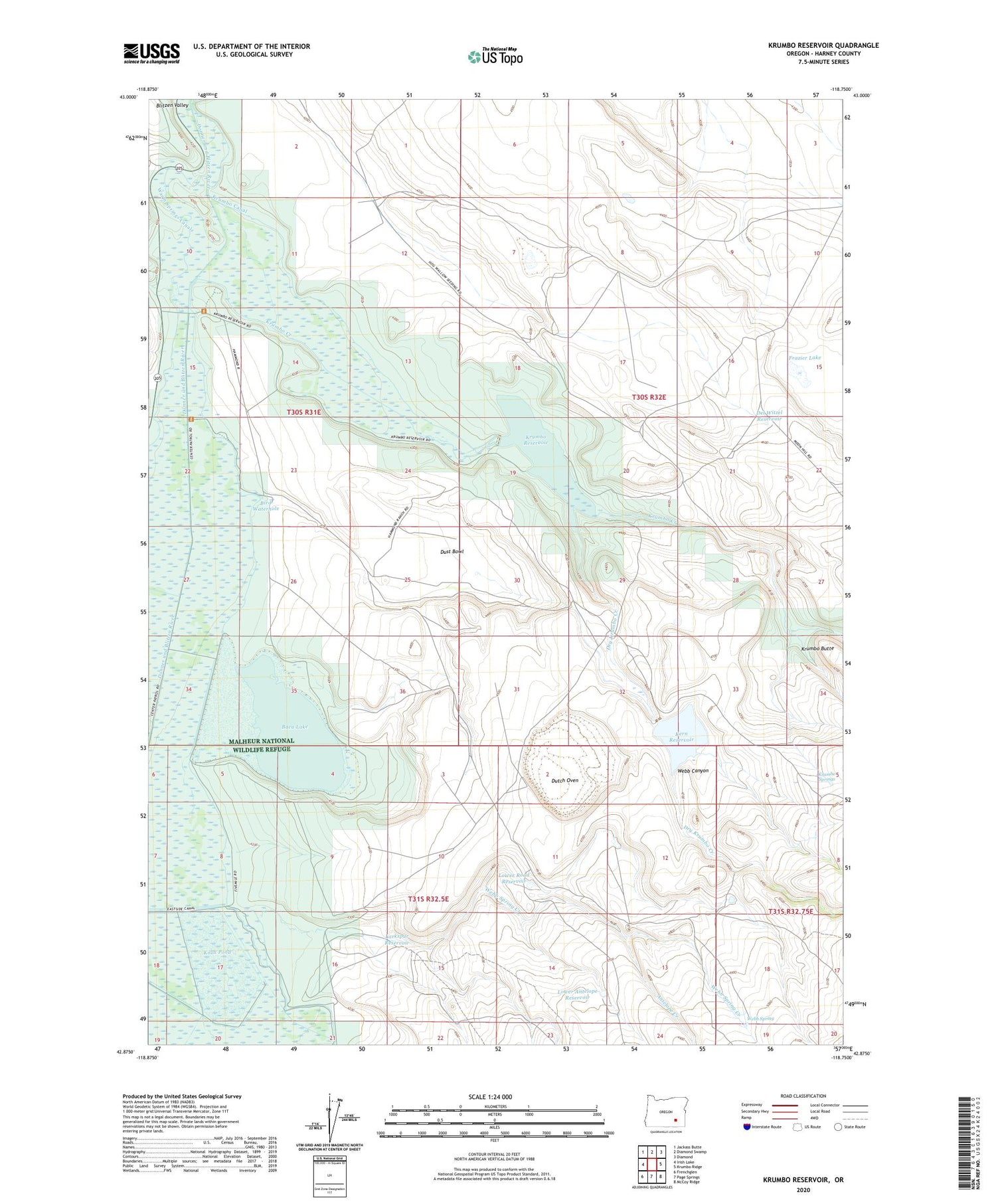 Krumbo Reservoir Oregon US Topo Map Image