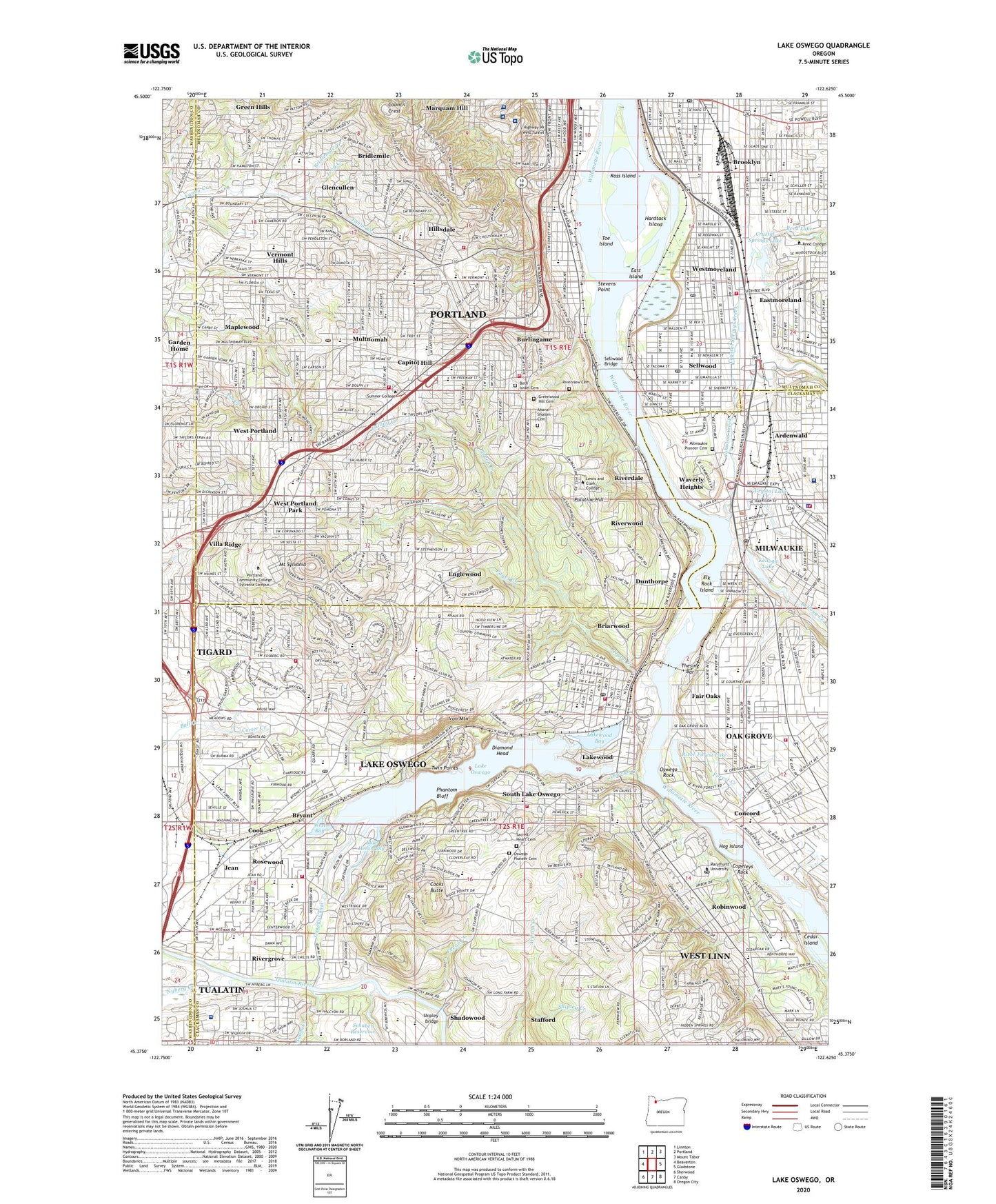 Lake Oswego Oregon US Topo Map Image
