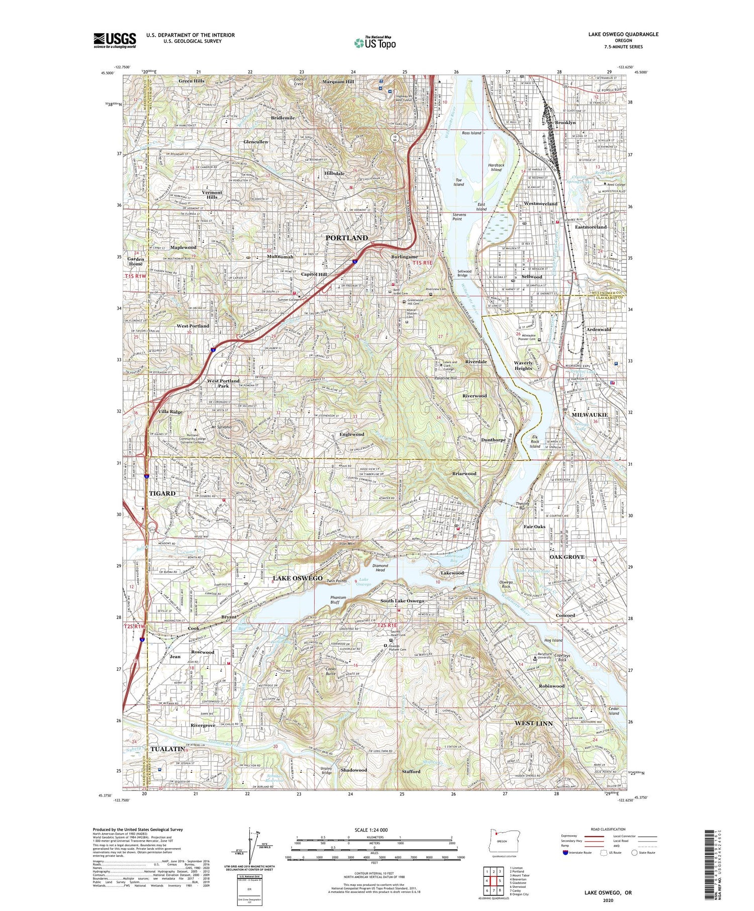 Lake Oswego Oregon US Topo Map Image