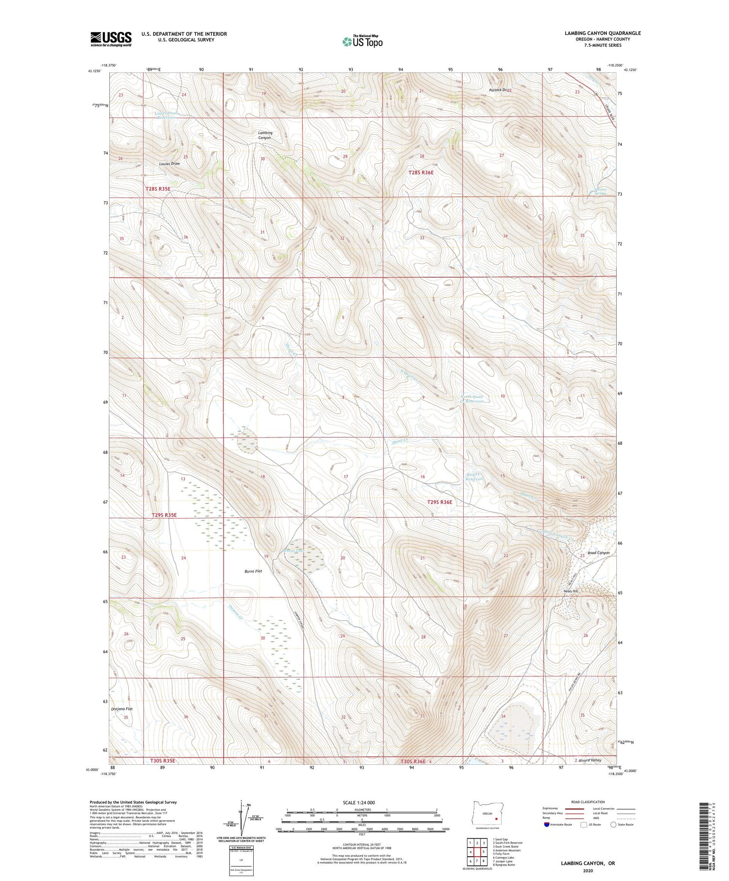 Lambing Canyon Oregon US Topo Map Image