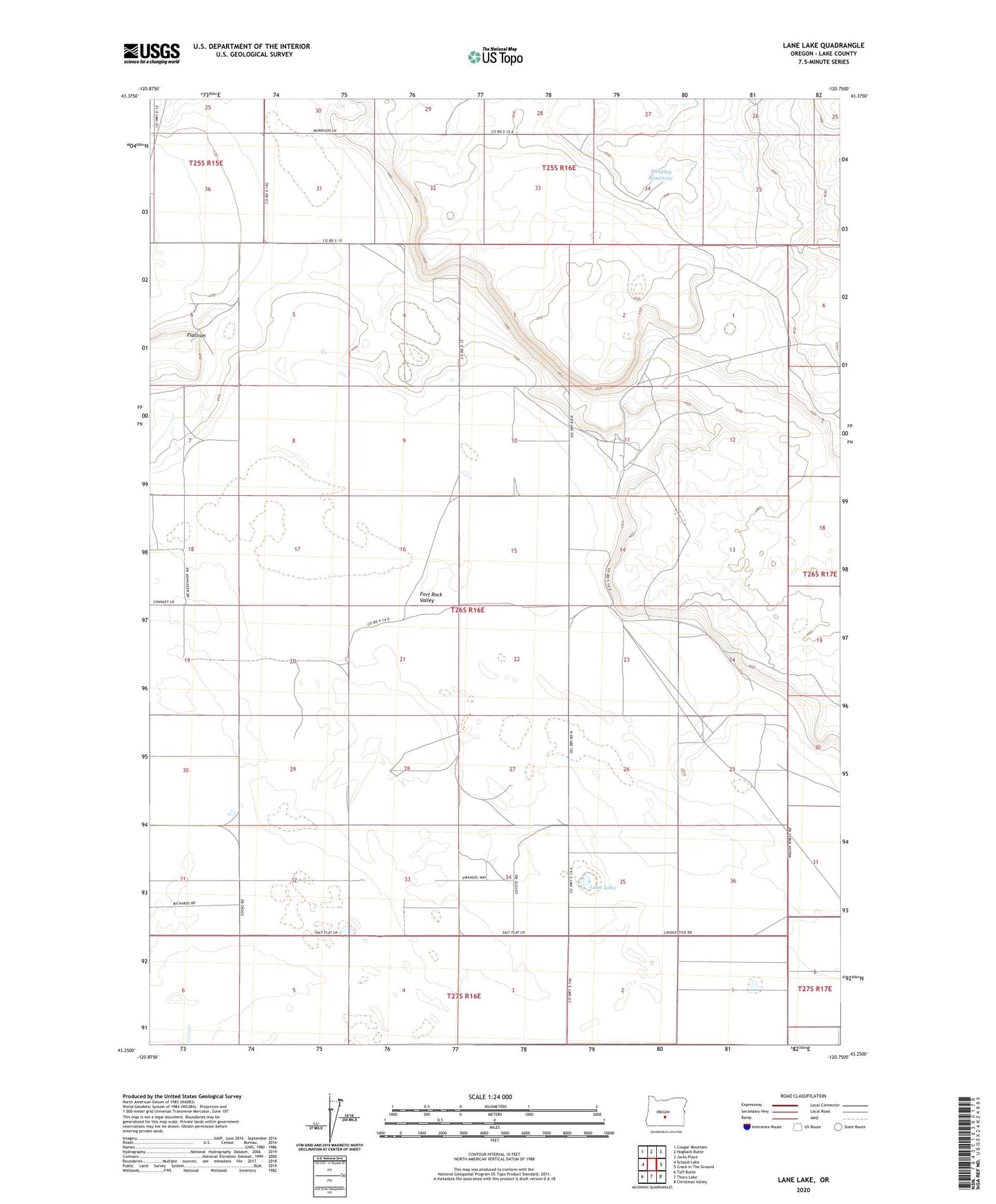 Lane Lake Oregon US Topo Map Image