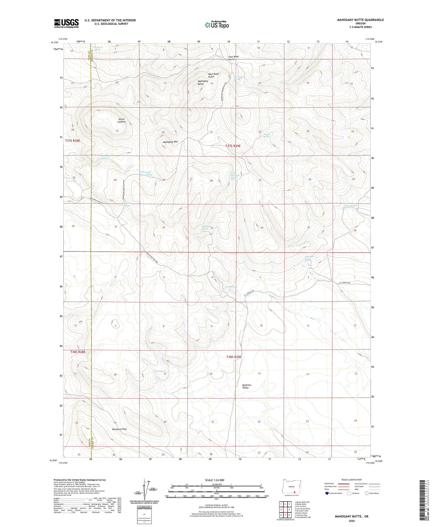 Mahogany Butte Oregon US Topo Map Image