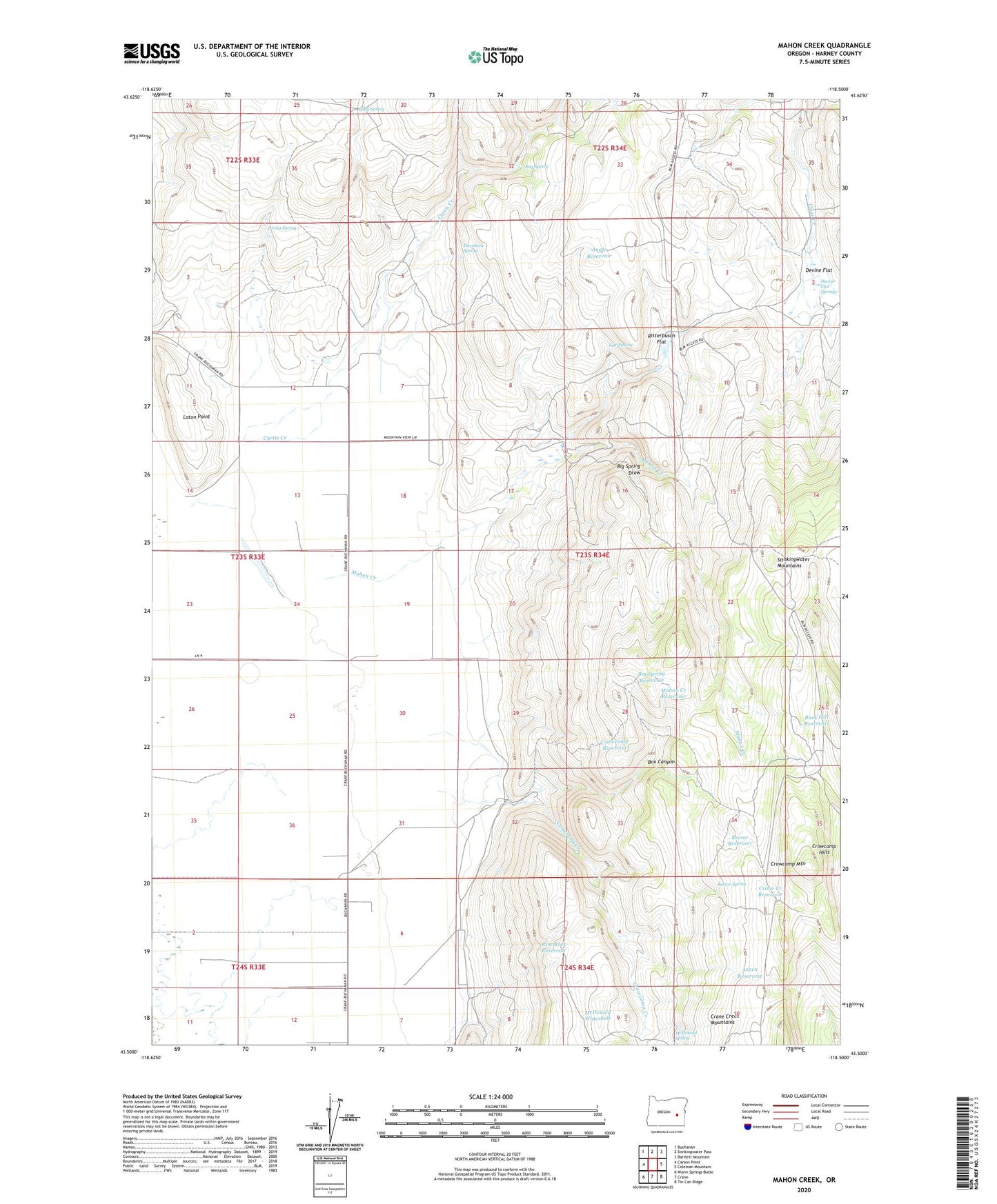 Mahon Creek Oregon US Topo Map Image