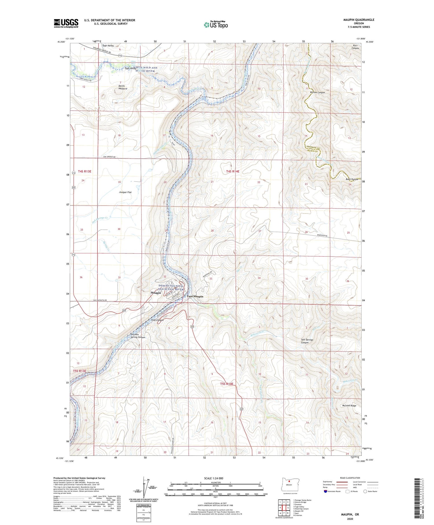 Maupin Oregon US Topo Map Image