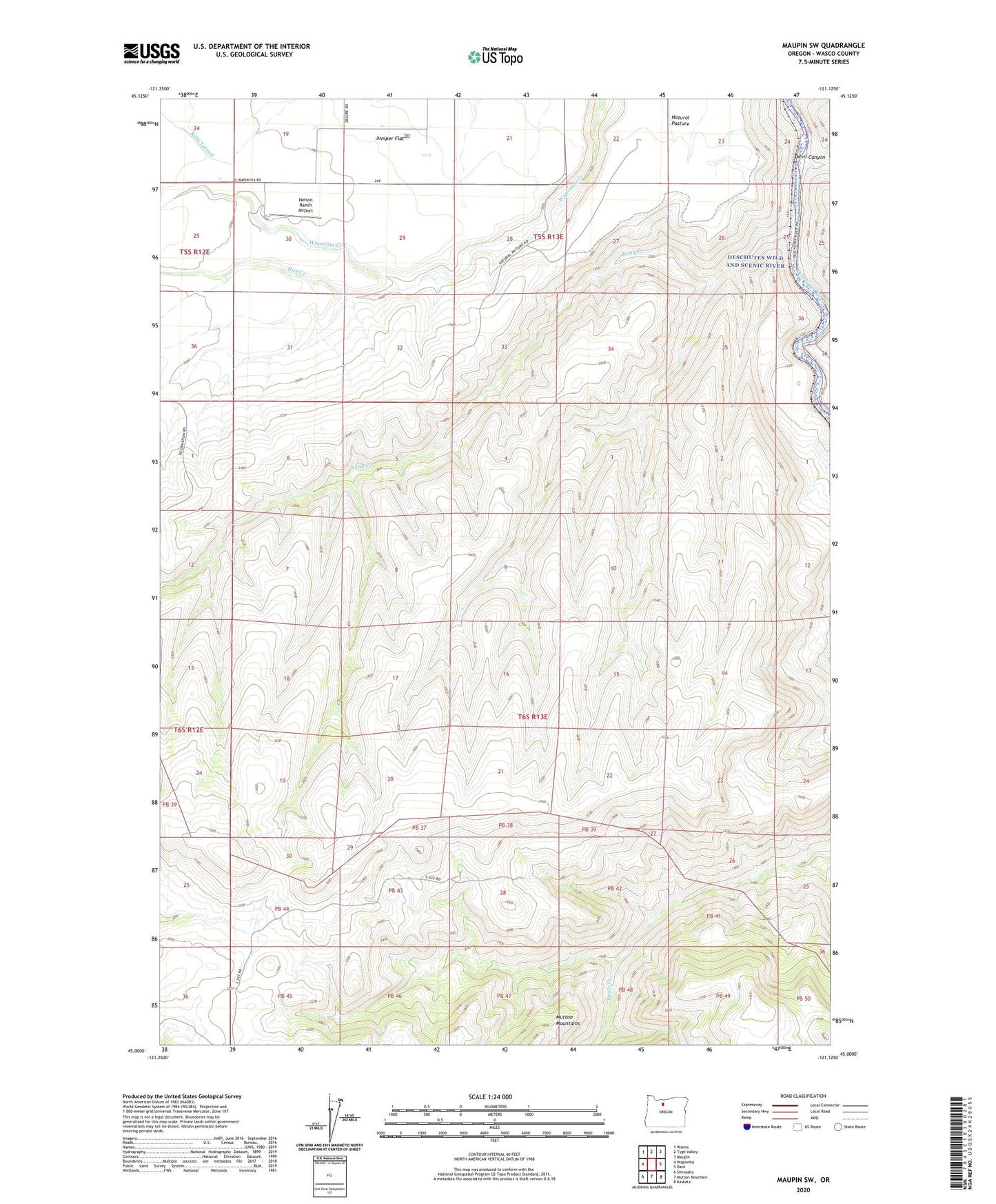 Maupin SW Oregon US Topo Map Image
