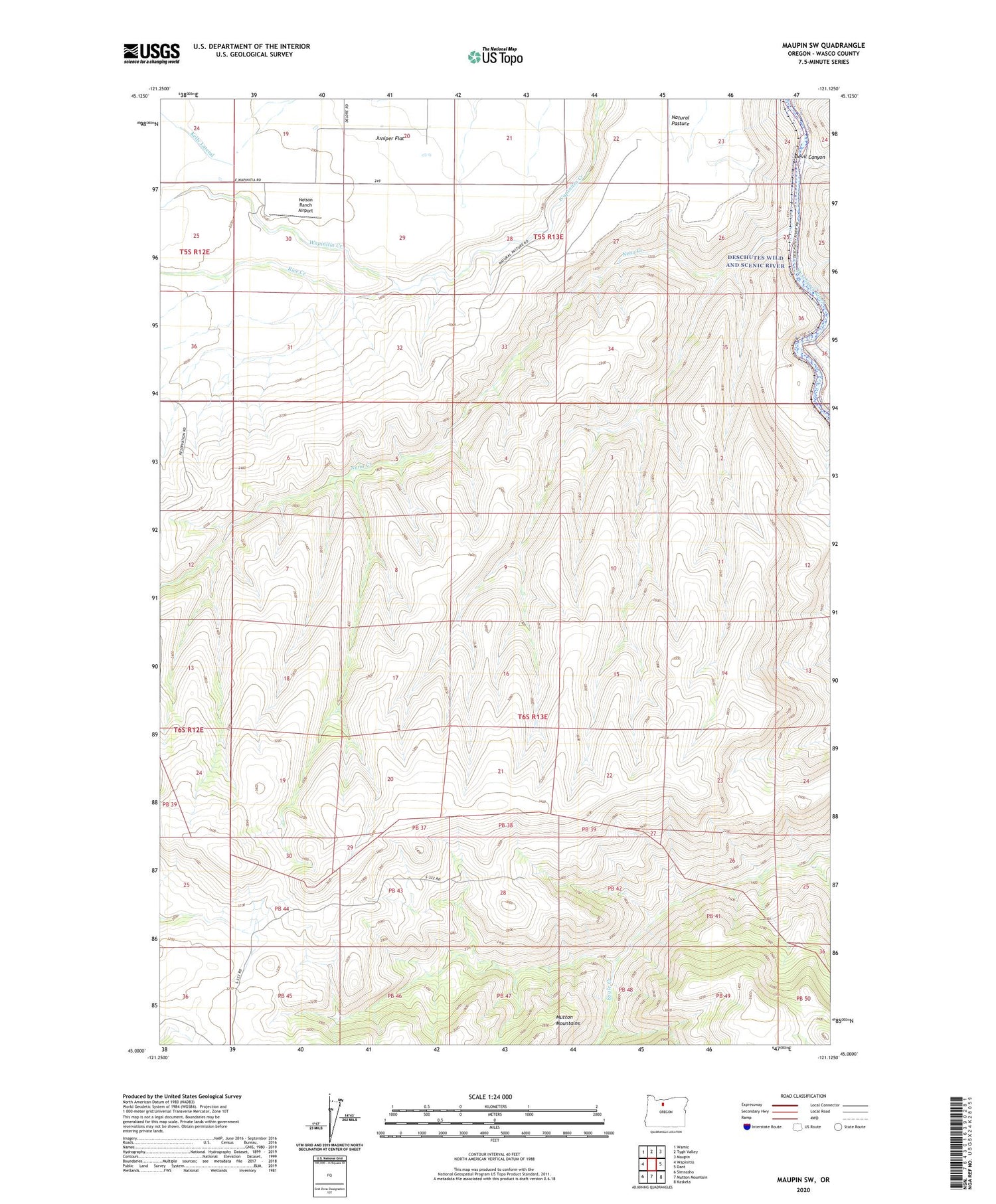 Maupin SW Oregon US Topo Map Image
