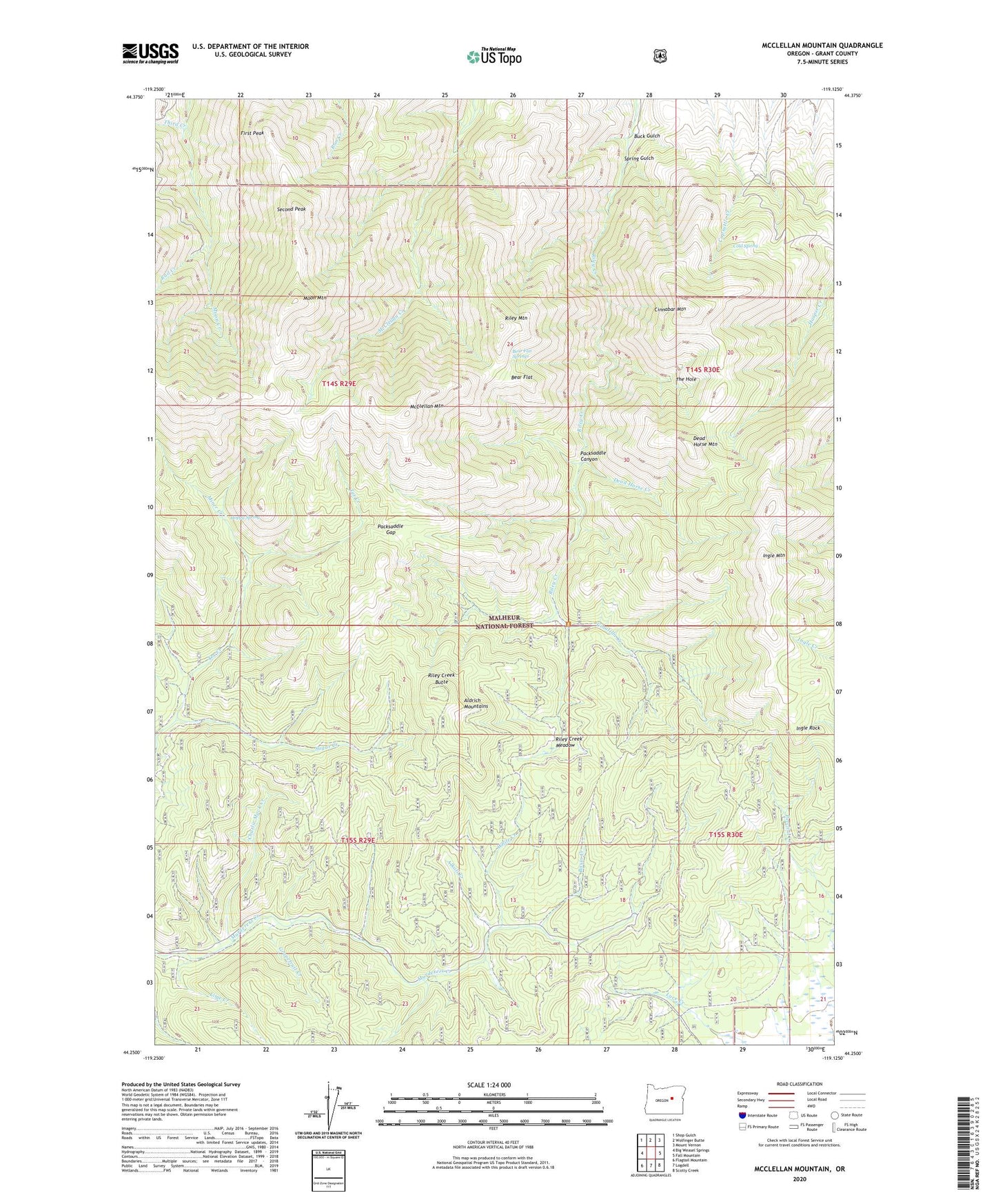 McClellan Mountain Oregon US Topo Map Image