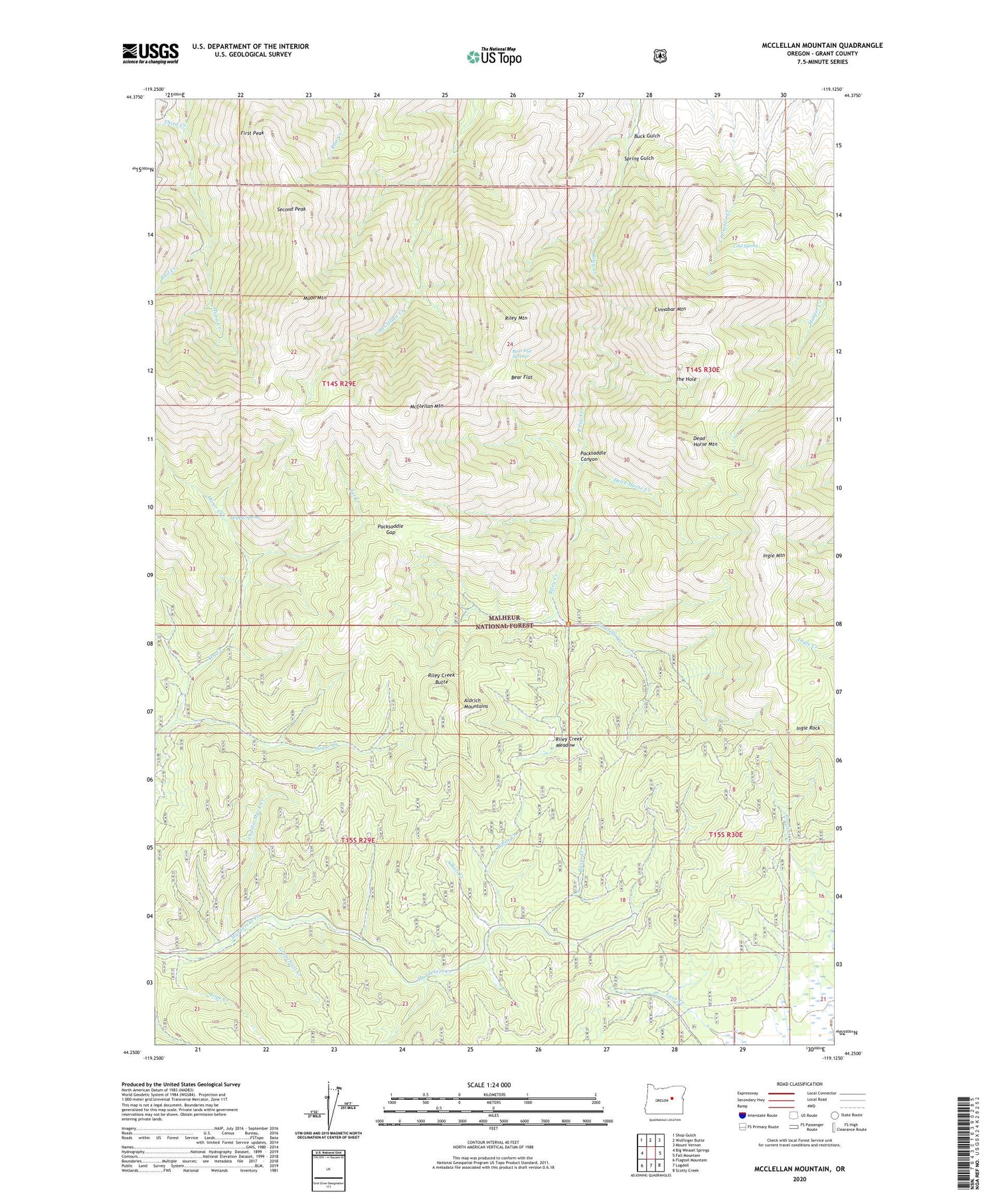 McClellan Mountain Oregon US Topo Map Image