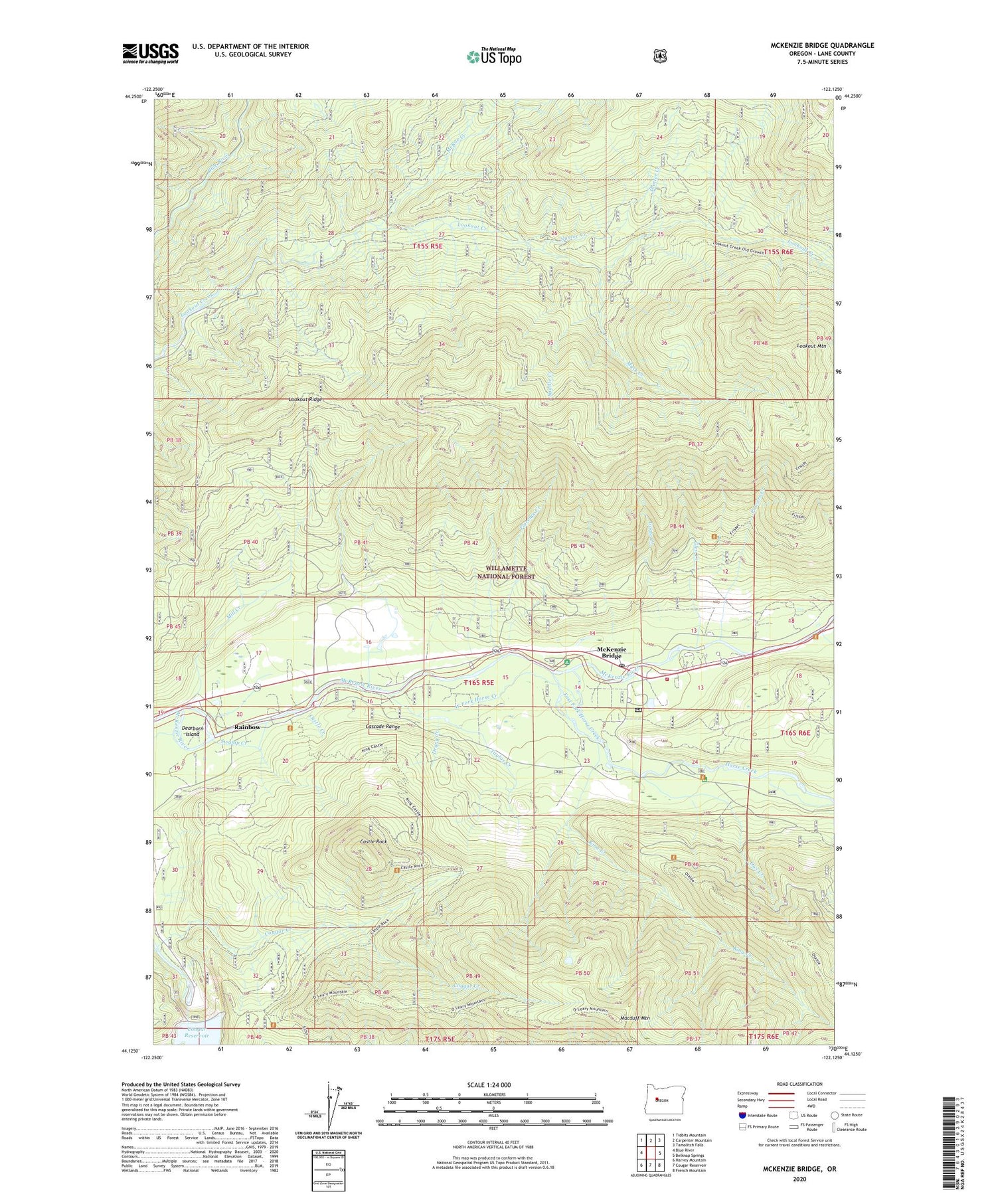 McKenzie Bridge Oregon US Topo Map Image