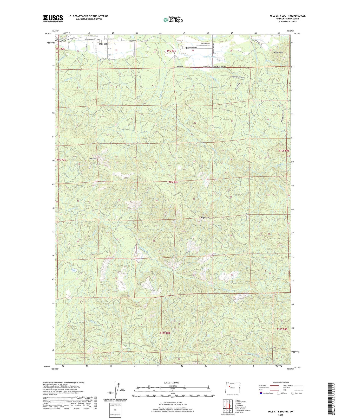 Mill City South Oregon US Topo Map Image