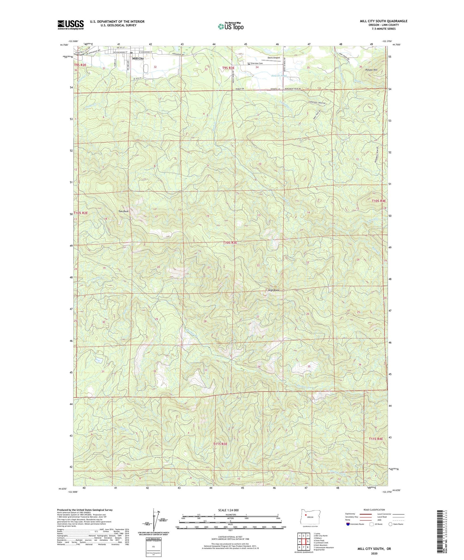 Mill City South Oregon US Topo Map Image