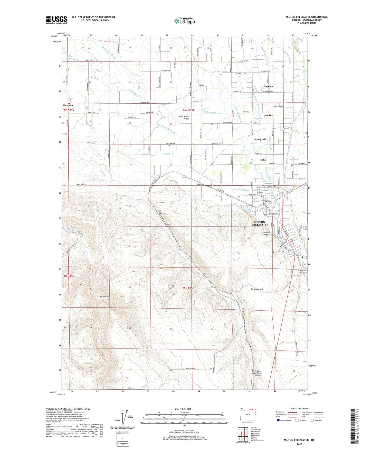 Milton-Freewater Oregon US Topo Map Image