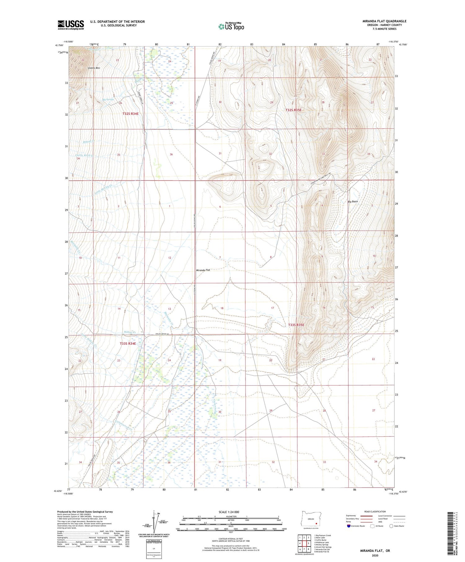 Miranda Flat Oregon US Topo Map Image