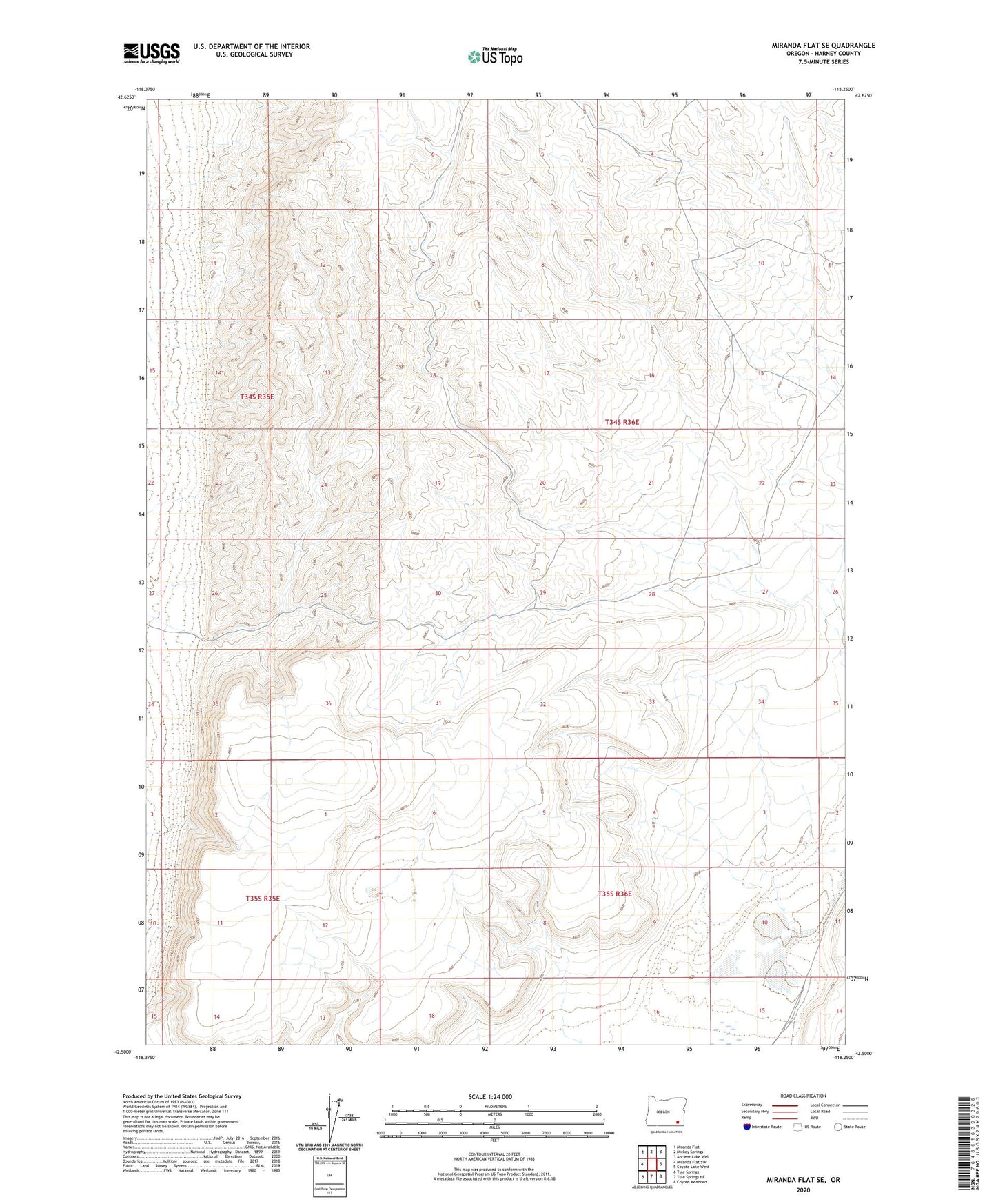 Miranda Flat SE Oregon US Topo Map Image