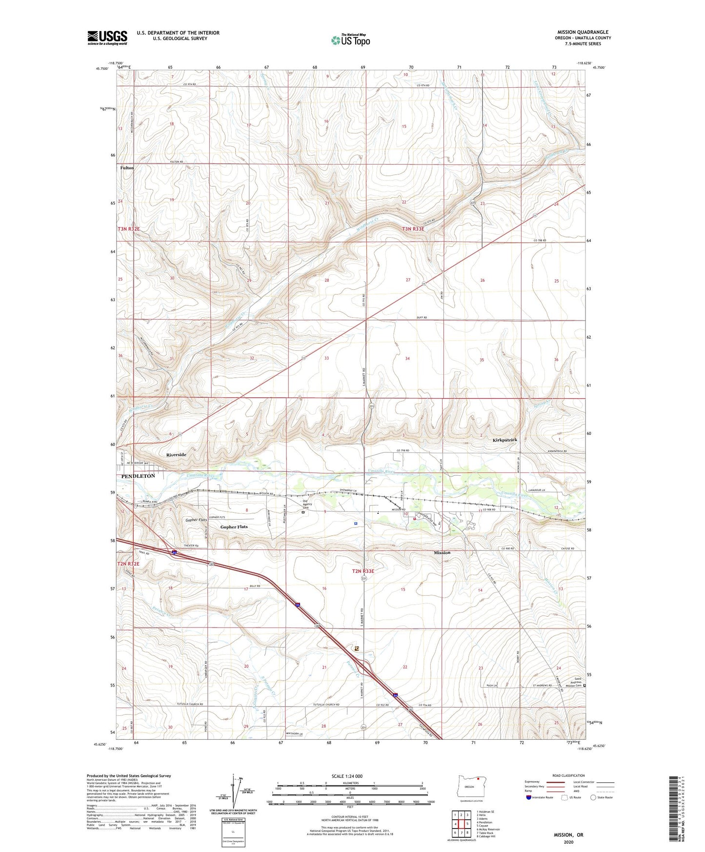 Mission Oregon US Topo Map Image