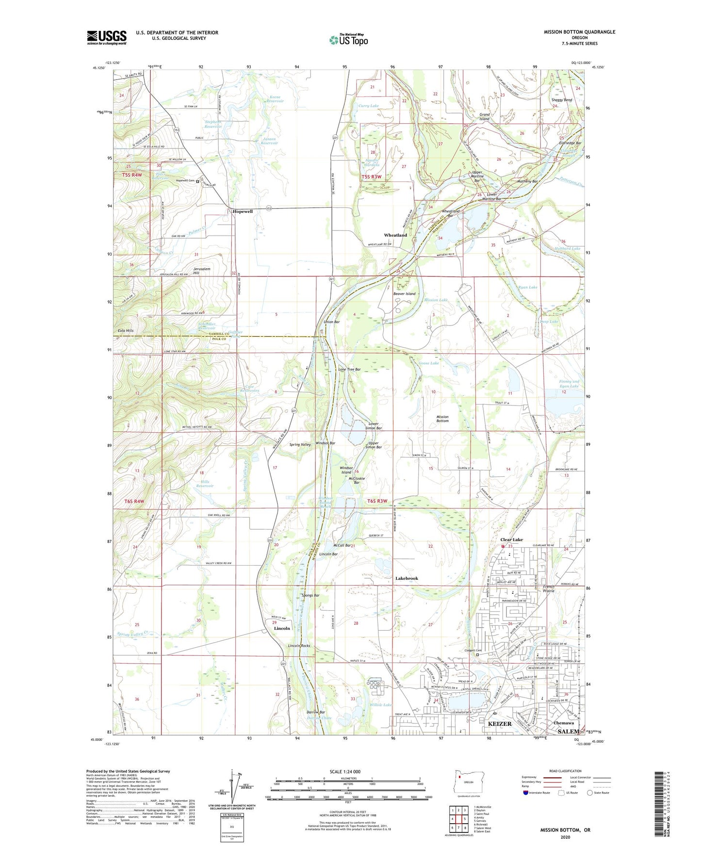 Mission Bottom Oregon US Topo Map Image