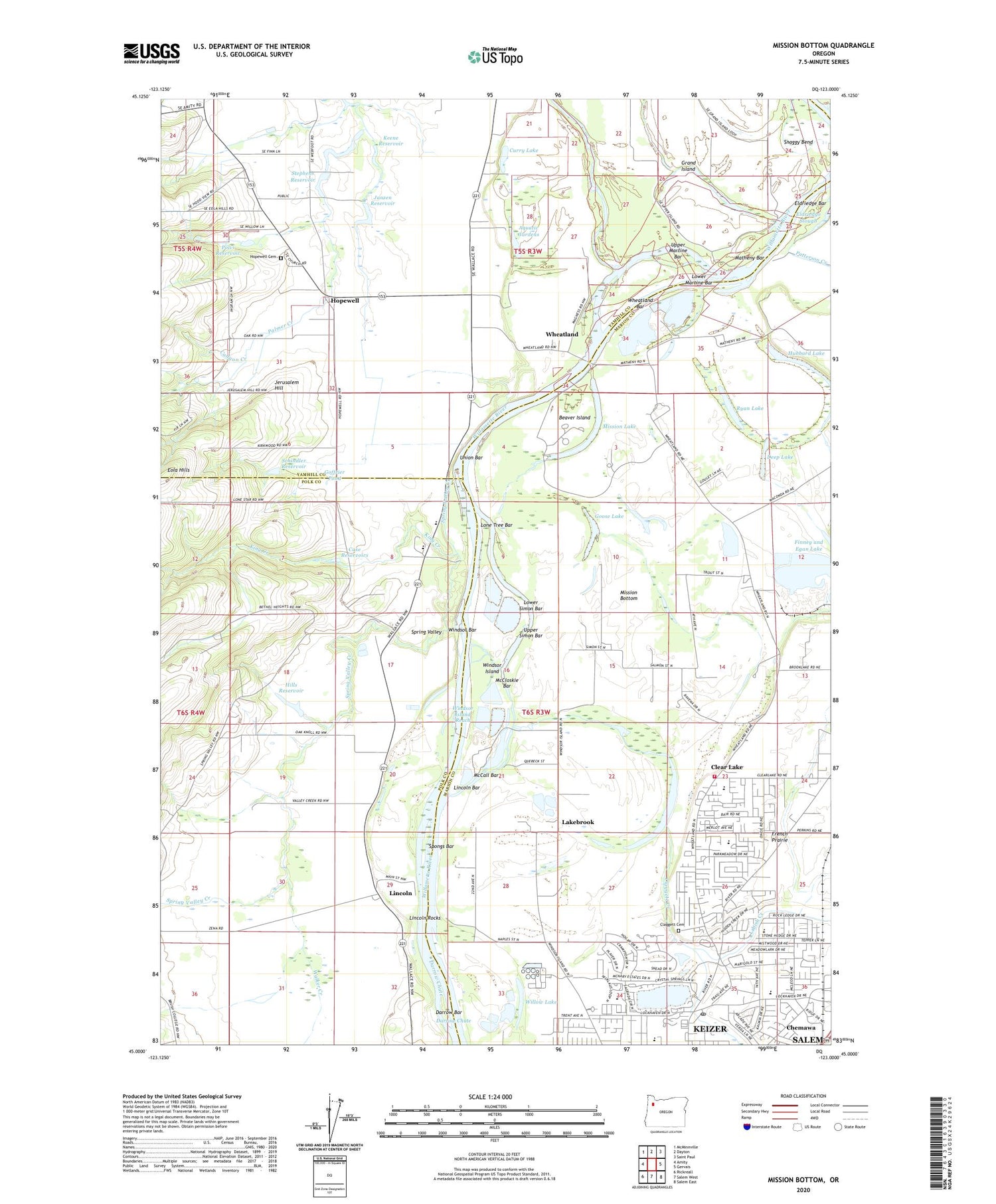 Mission Bottom Oregon US Topo Map Image