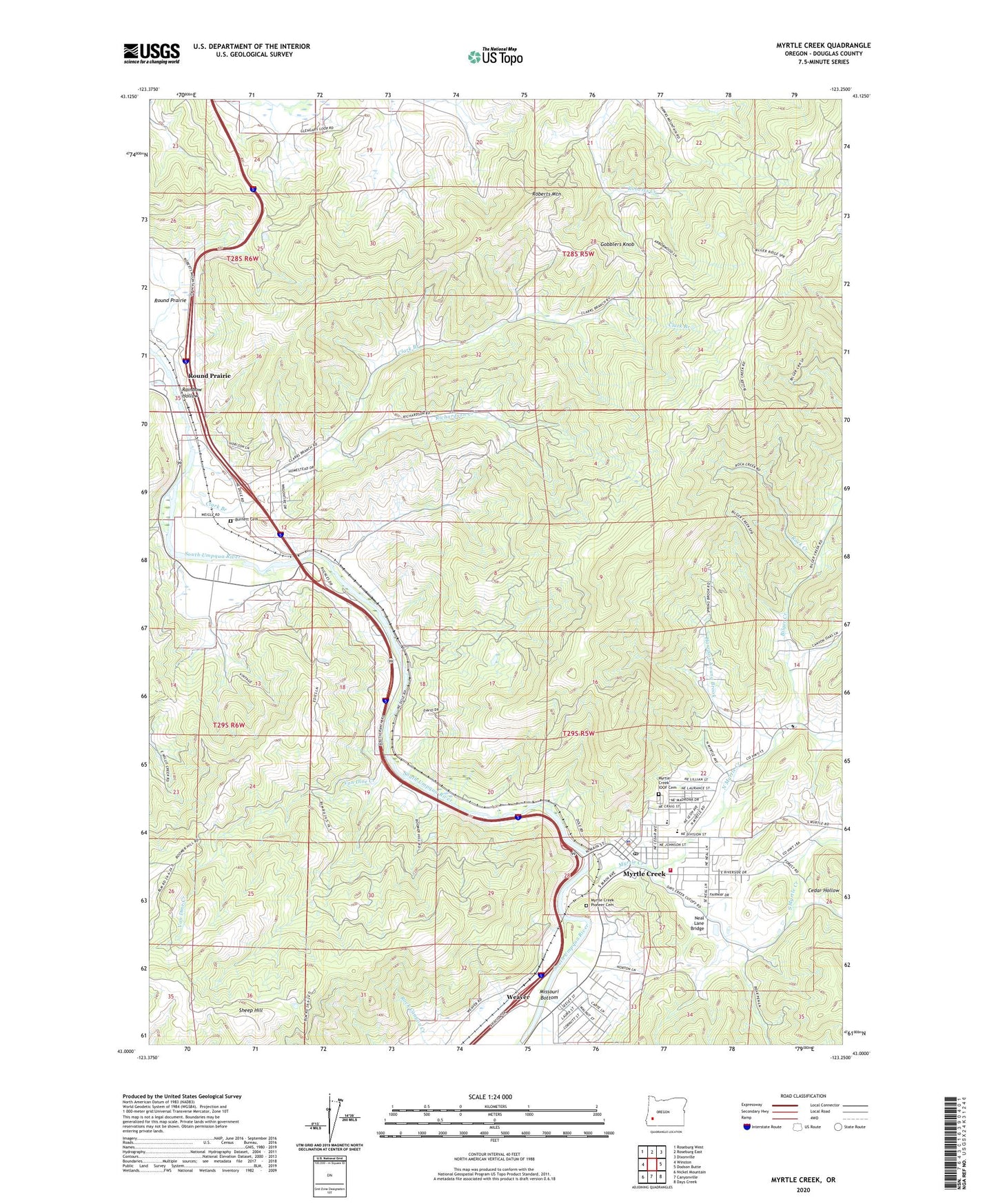 Myrtle Creek Oregon US Topo Map Image