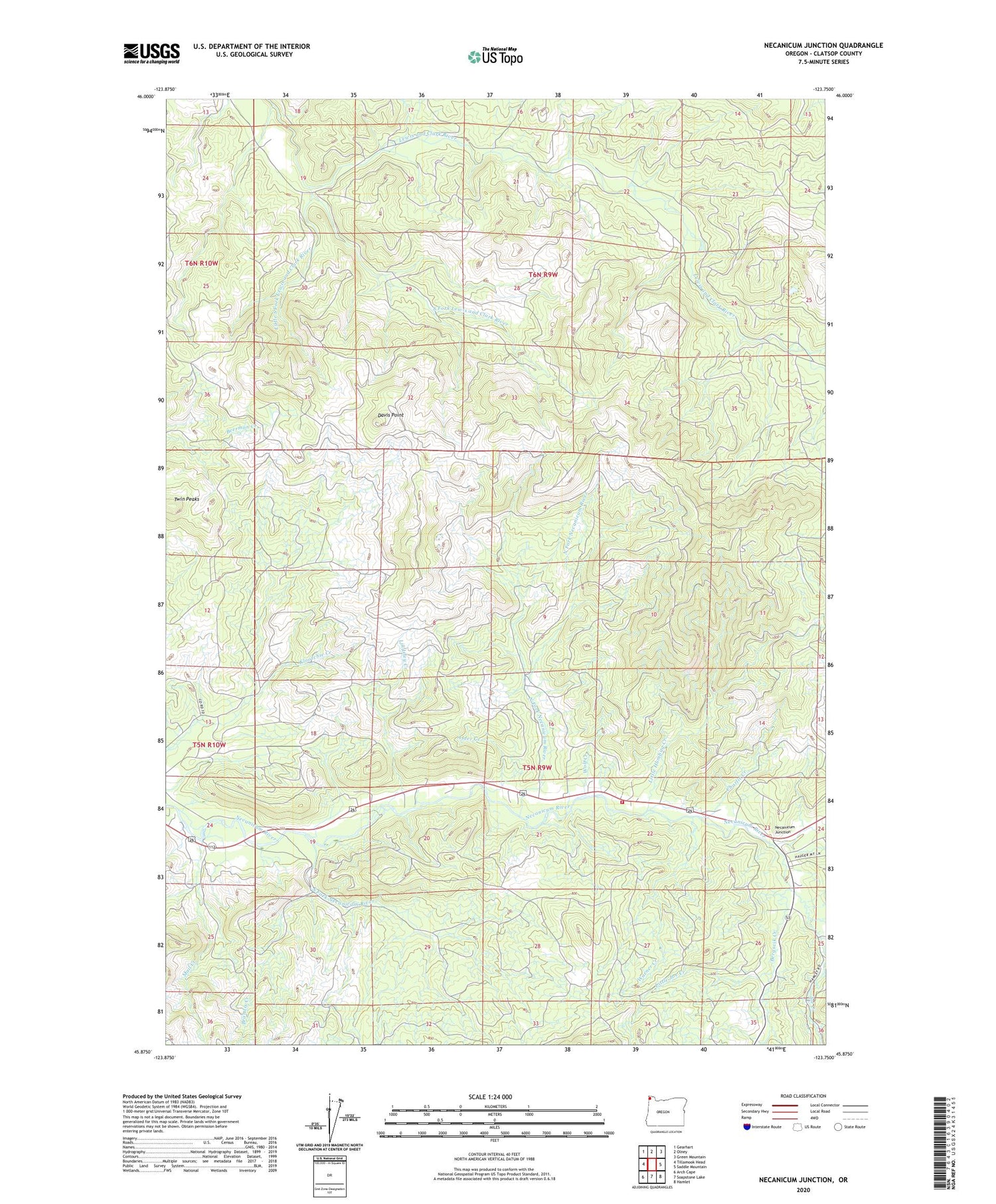 Necanicum Junction Oregon US Topo Map Image
